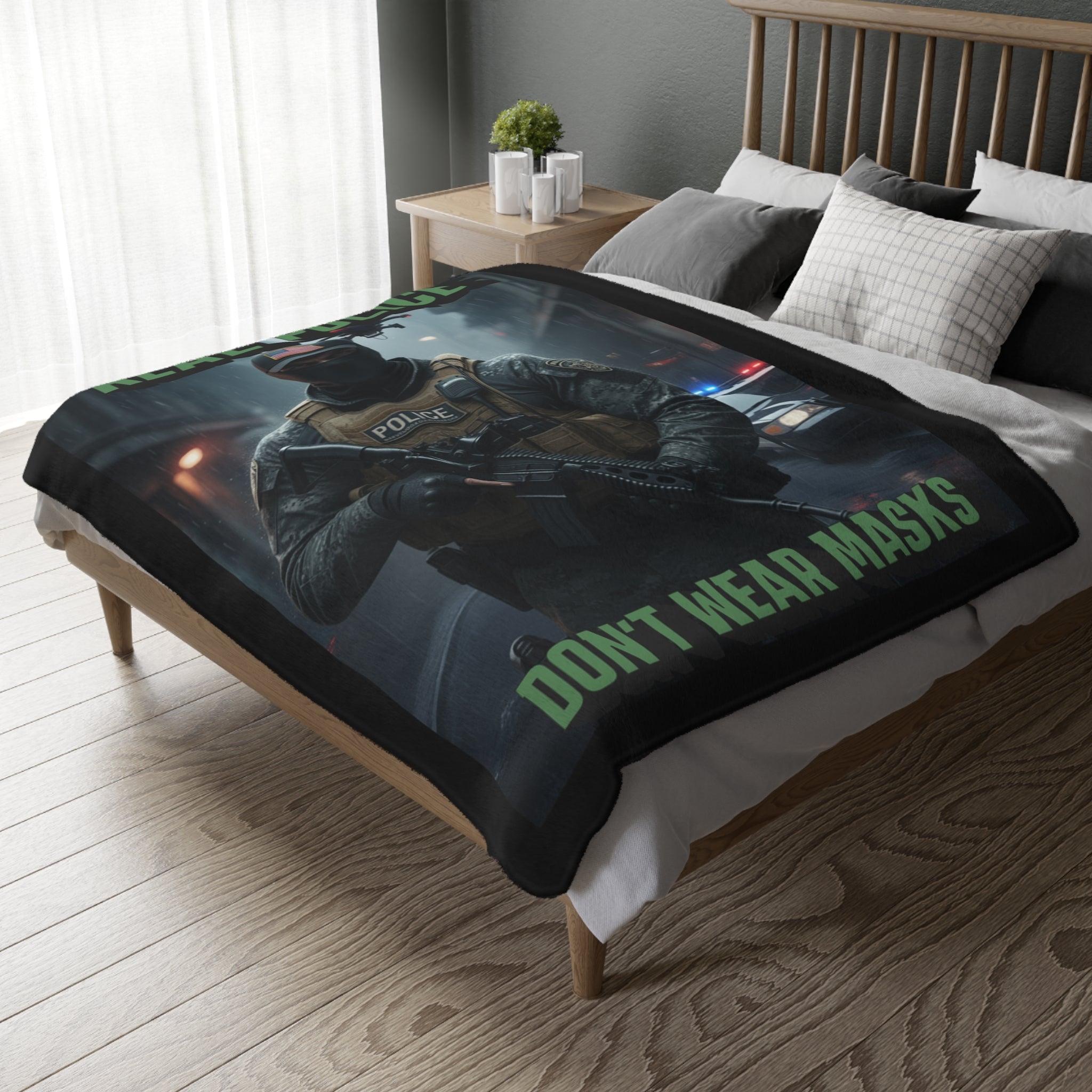 Real Police Don't Wear Masks 60" x 80" Velveteen Microfiber Blanket