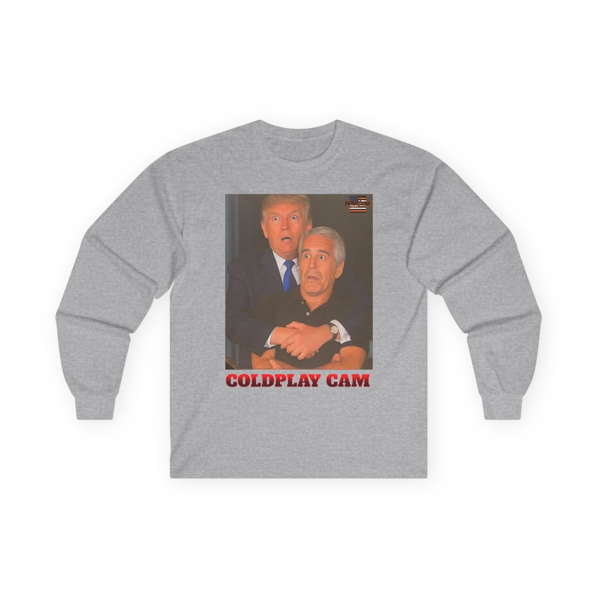 Trump and Epstein Coldplay Cam Long Sleeve Cotton Gildan Tee