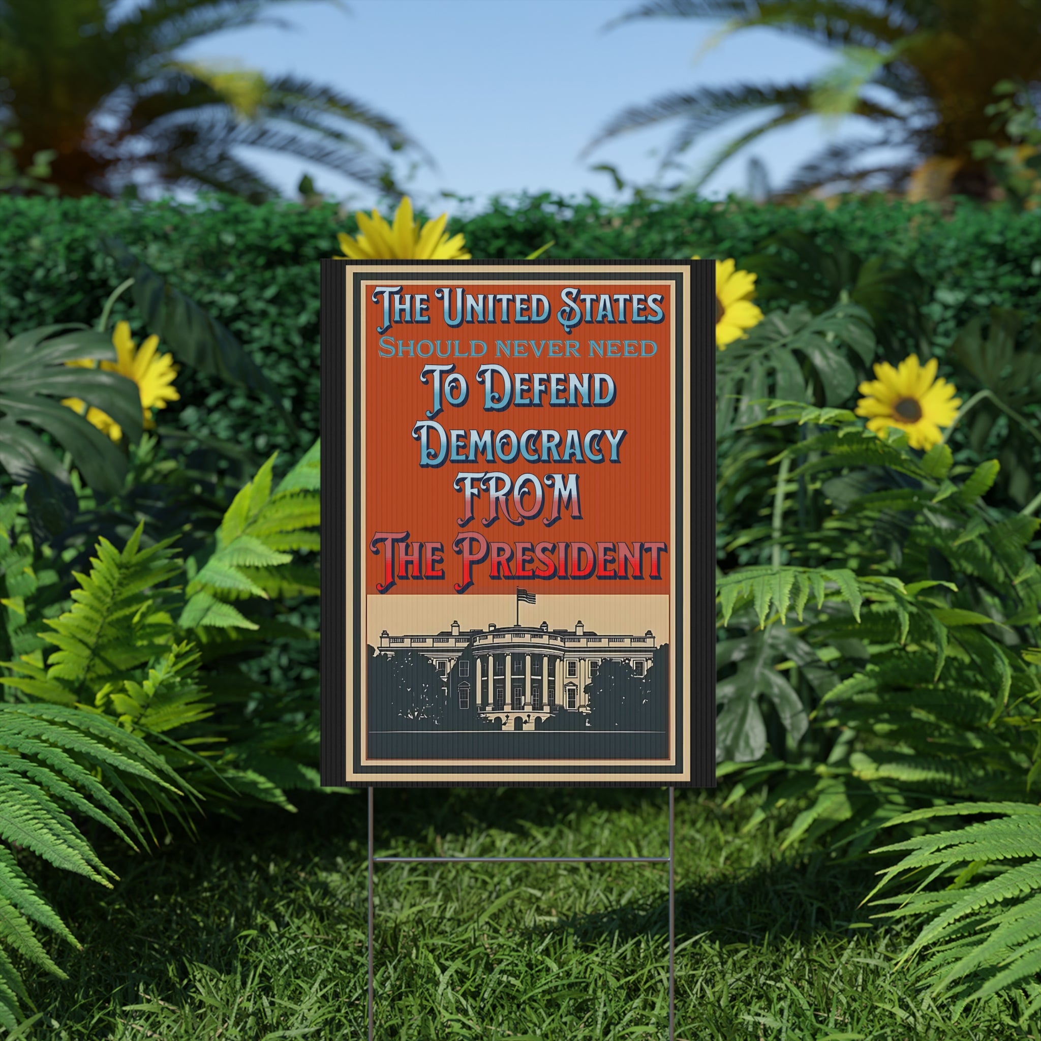 Defending Democracy 18"X24" Plastic Yard Protest Sign With Wire Stand