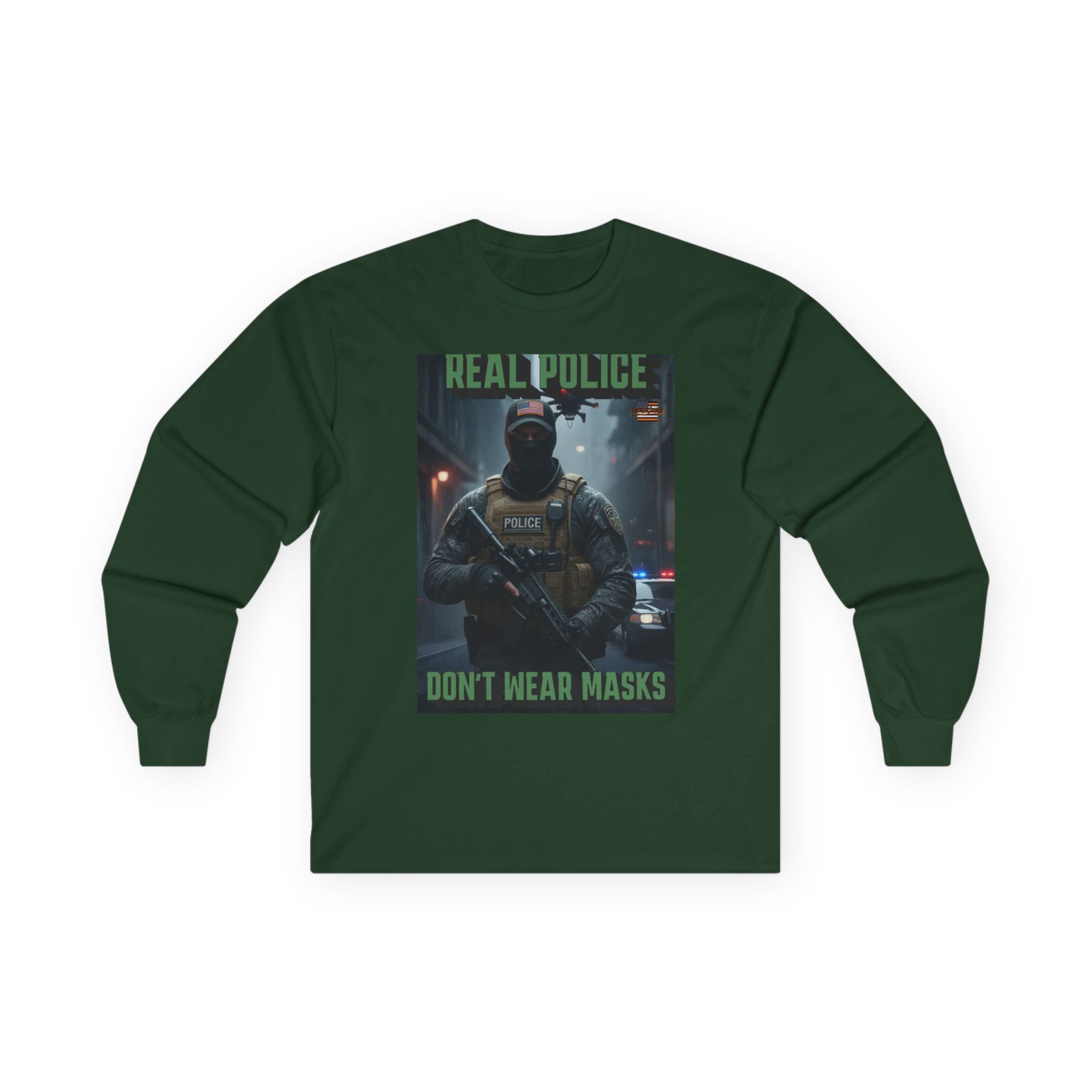 Real Police Don't Wear Masks Long Sleeve Cotton Gildan Tee