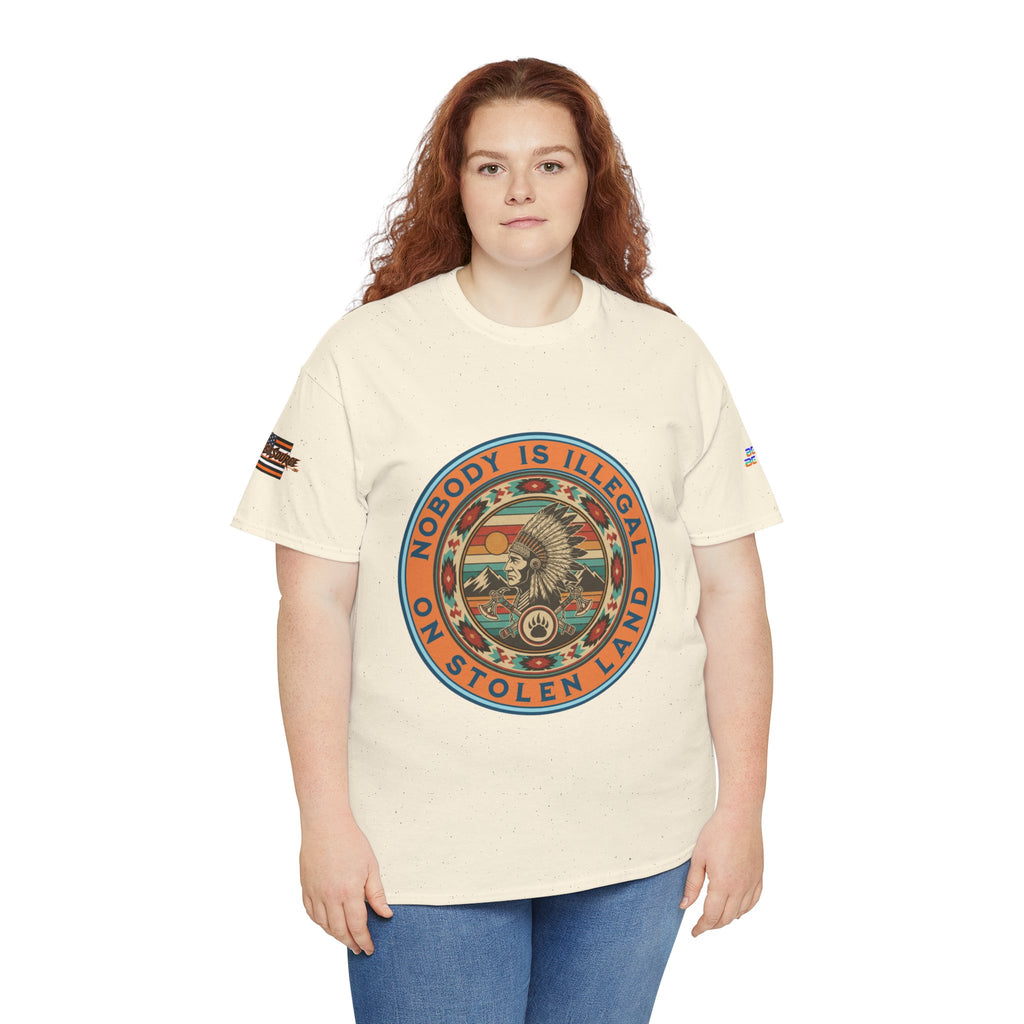Nobody is Illegal on Stolen Land Unisex Heavy Cotton Gildan Tee, Casual Wear, Gift for Activists, Comfortable Protest Wear