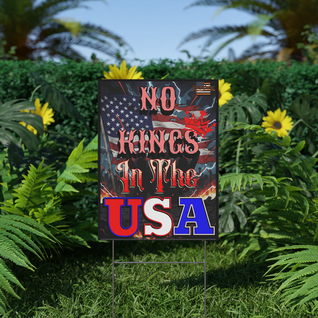 No Kings in the USA 18"X24" Plastic Protest Yard Sign w/Wire Stand