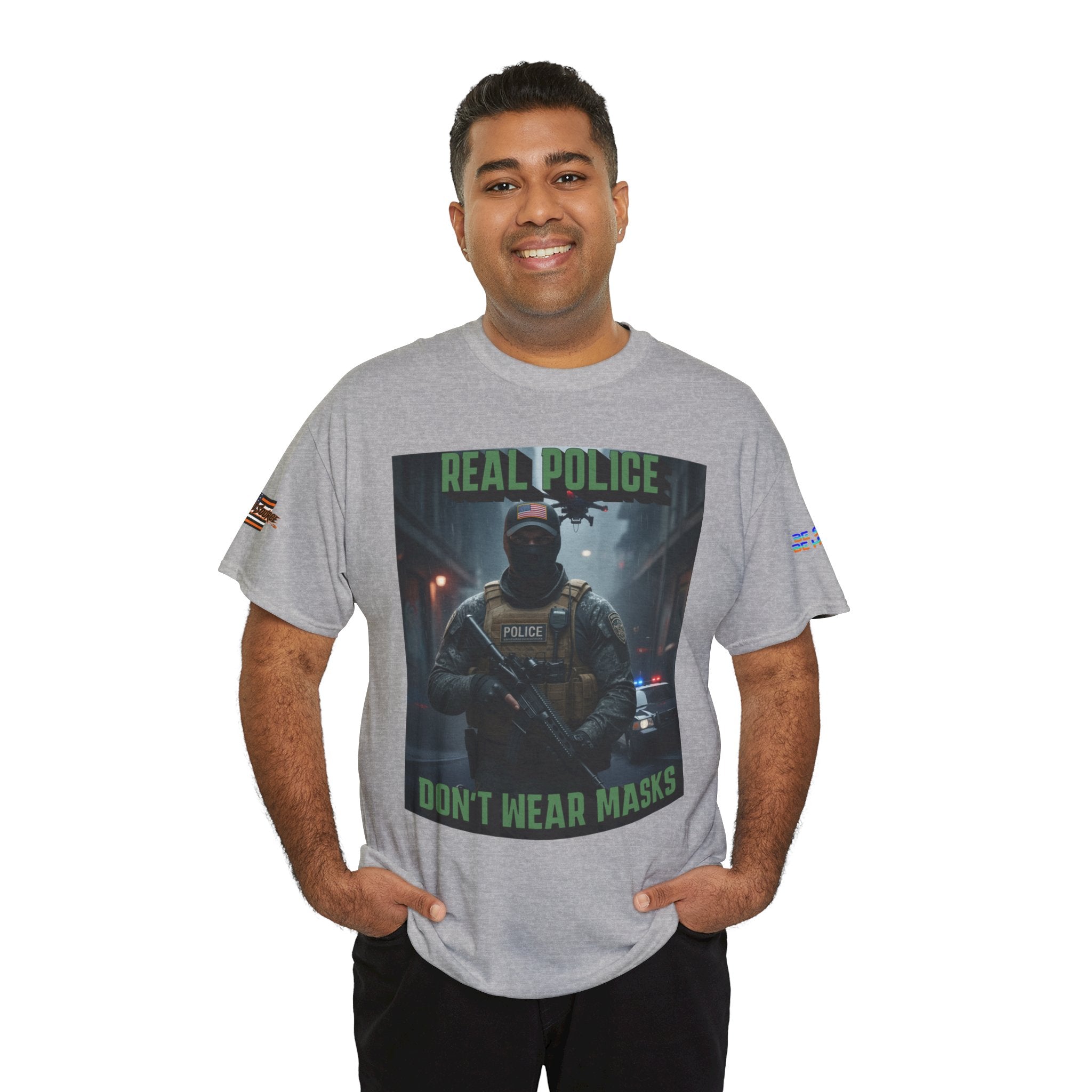 Real Police Don't Wear Masks Unisex Heavy Cotton Gildan Tee, Casual Wear, Gift for Activists, Comfortable Protest Wear
