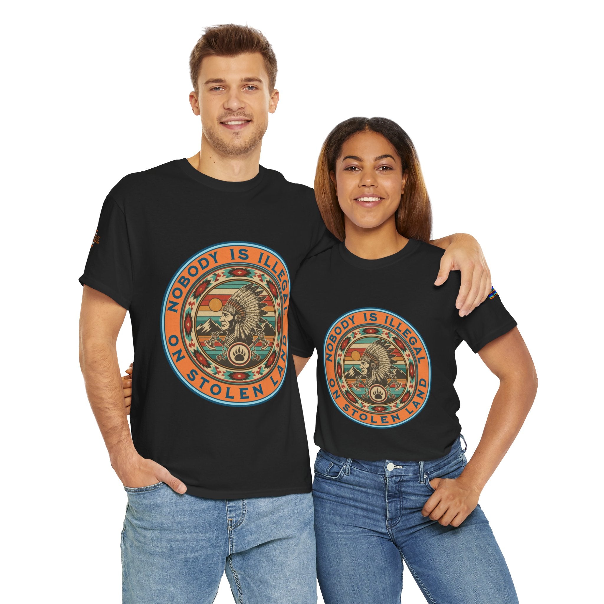 Nobody is Illegal on Stolen Land Unisex Heavy Cotton Gildan Tee, Casual Wear, Gift for Activists, Comfortable Protest Wear