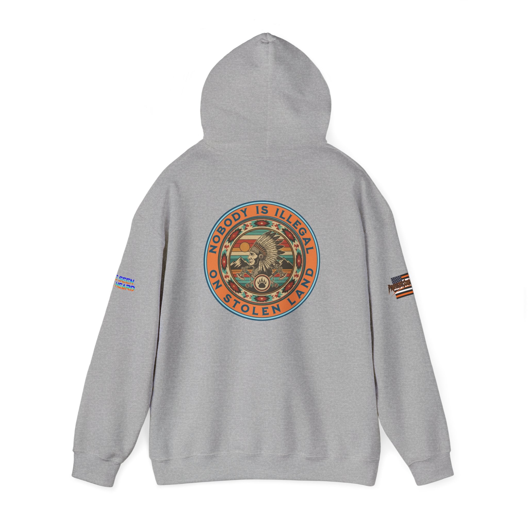 Nobody is Illegal on Stolen Land Unisex Heavy Blend Gildan Hoodie Sweatshirt, Casual Wear, Gift for Activists, Comfortable Protest Wear