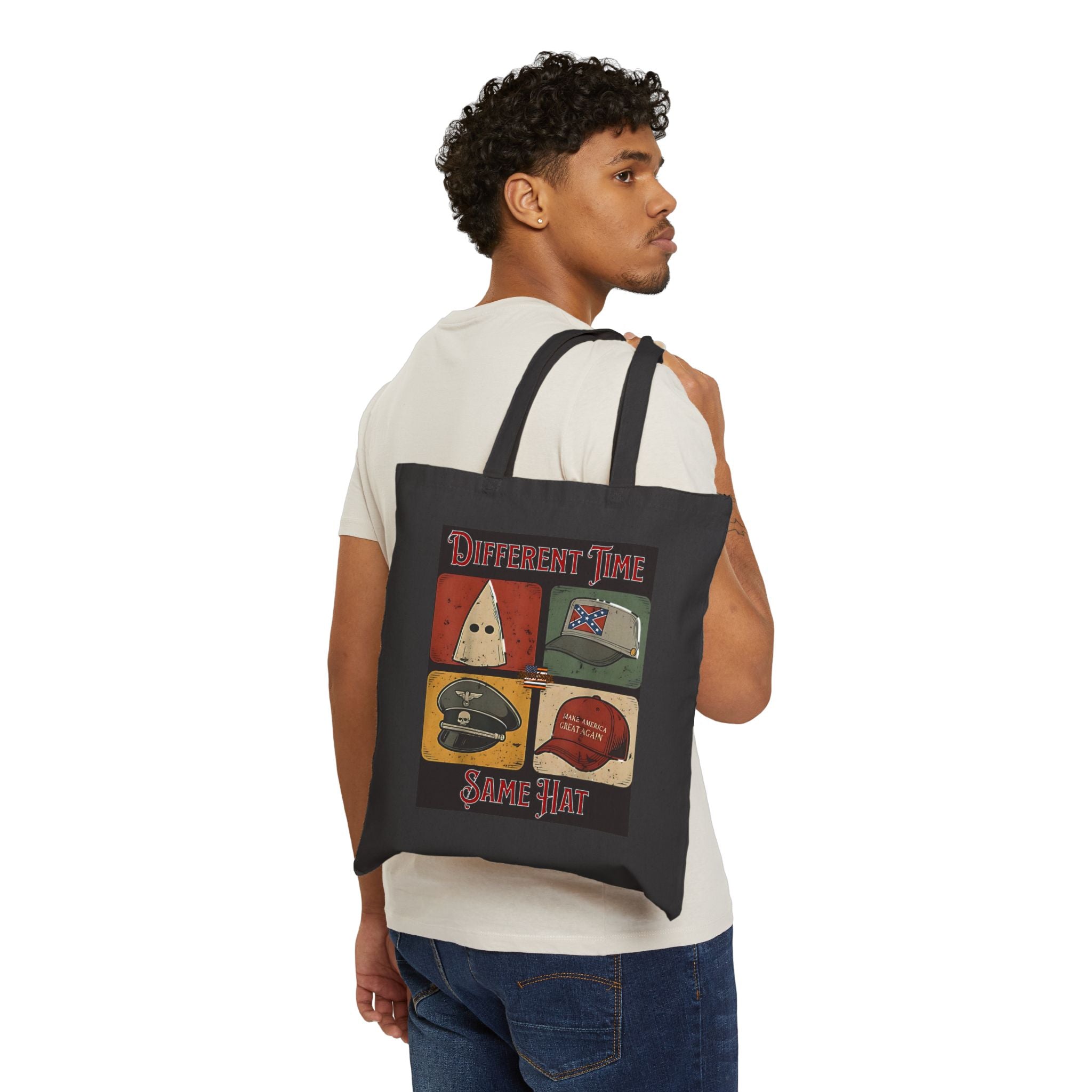 Different Time, Same Hat Cotton Canvas Tote Bag