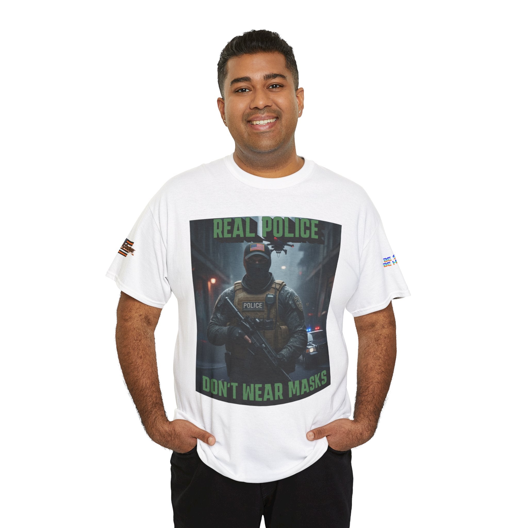 Real Police Don't Wear Masks Unisex Heavy Cotton Gildan Tee, Casual Wear, Gift for Activists, Comfortable Protest Wear