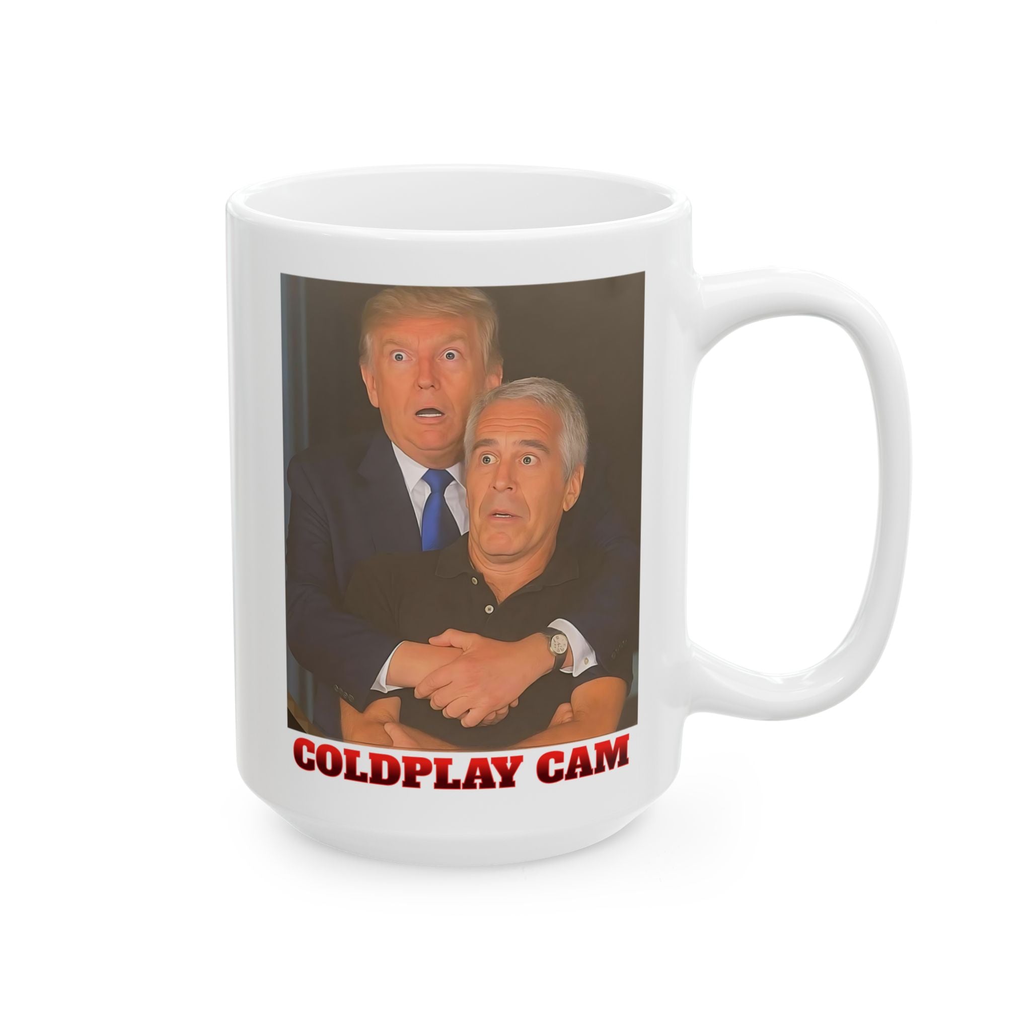 Trump Epstein Coldplay Cam 15 oz. Ceramic Coffee Mug, Perfect for Activists, Protests, Gifts, and Daily Use