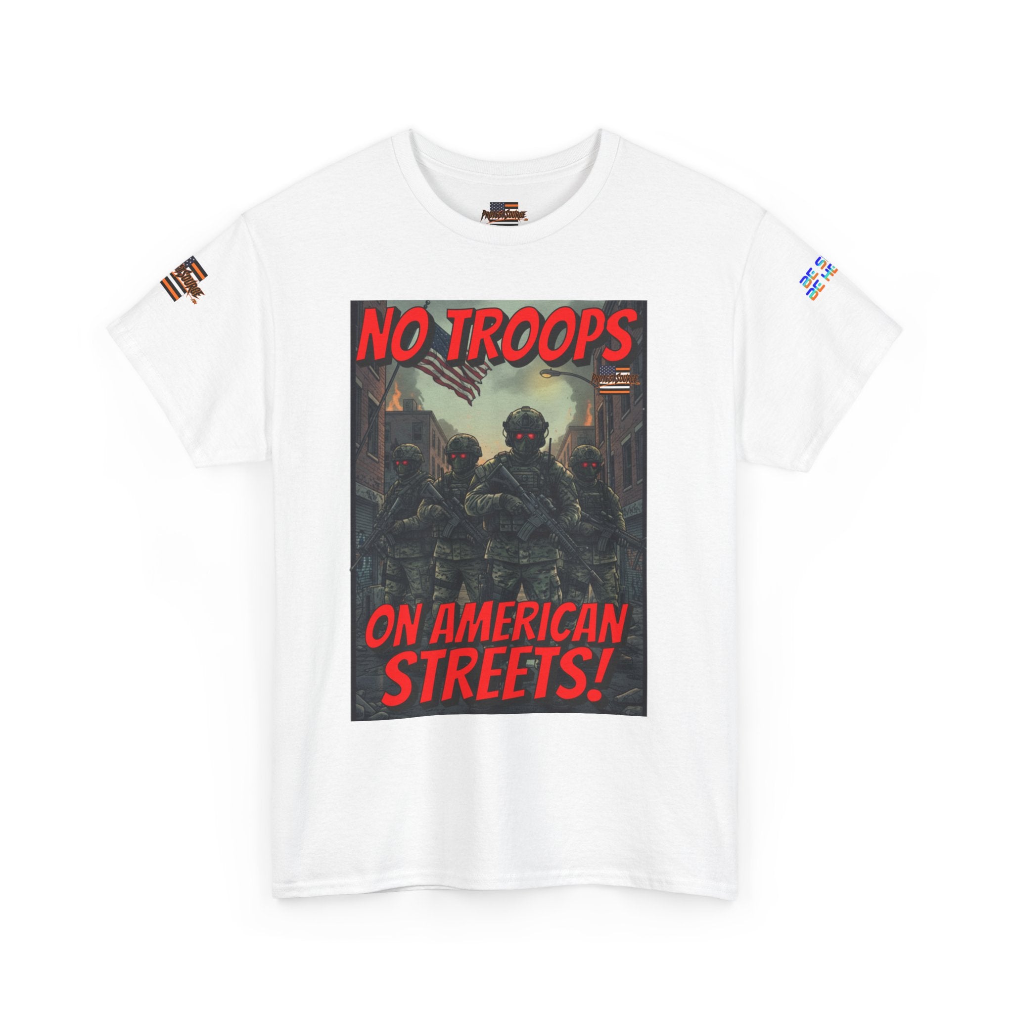 No Troops on American Streets Unisex Heavy Cotton Gildan Tee, Casual Wear, Gift for Activists, Comfortable Protest Wear