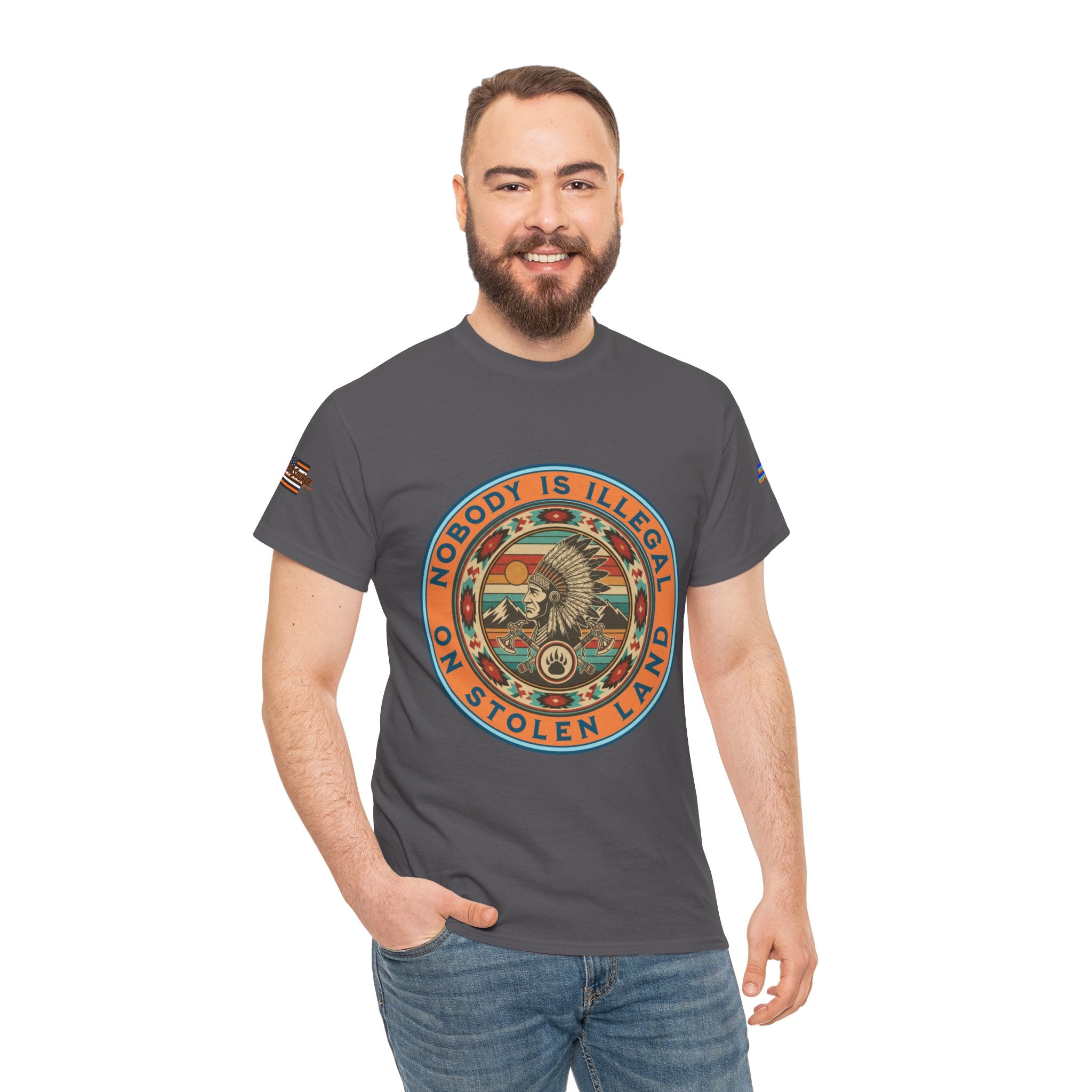 Nobody is Illegal on Stolen Land Unisex Heavy Cotton Gildan Tee, Casual Wear, Gift for Activists, Comfortable Protest Wear