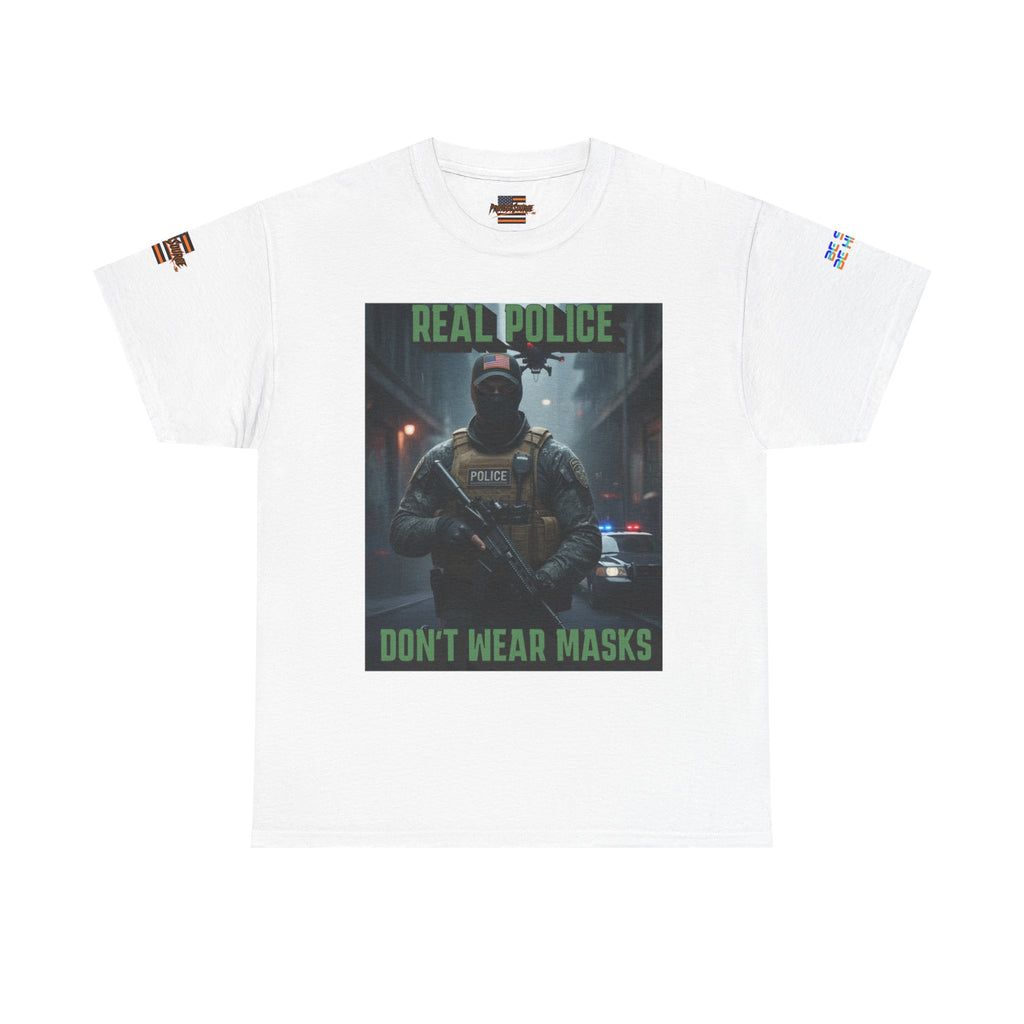 Real Police Don't Wear Masks Unisex Heavy Cotton Gildan Tee, Casual Wear, Gift for Activists, Comfortable Protest Wear