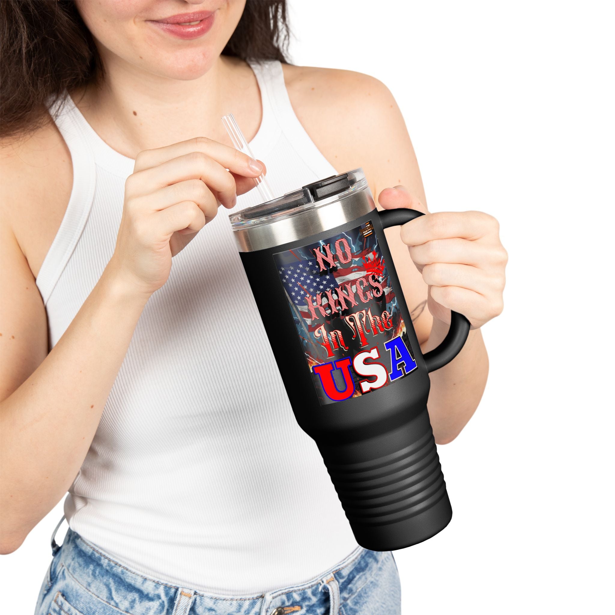 No Kings in the USA Insulated  40 oz. Travel Mug, Perfect for Activists, Protests, Commuters, Gifts, and Daily Use
