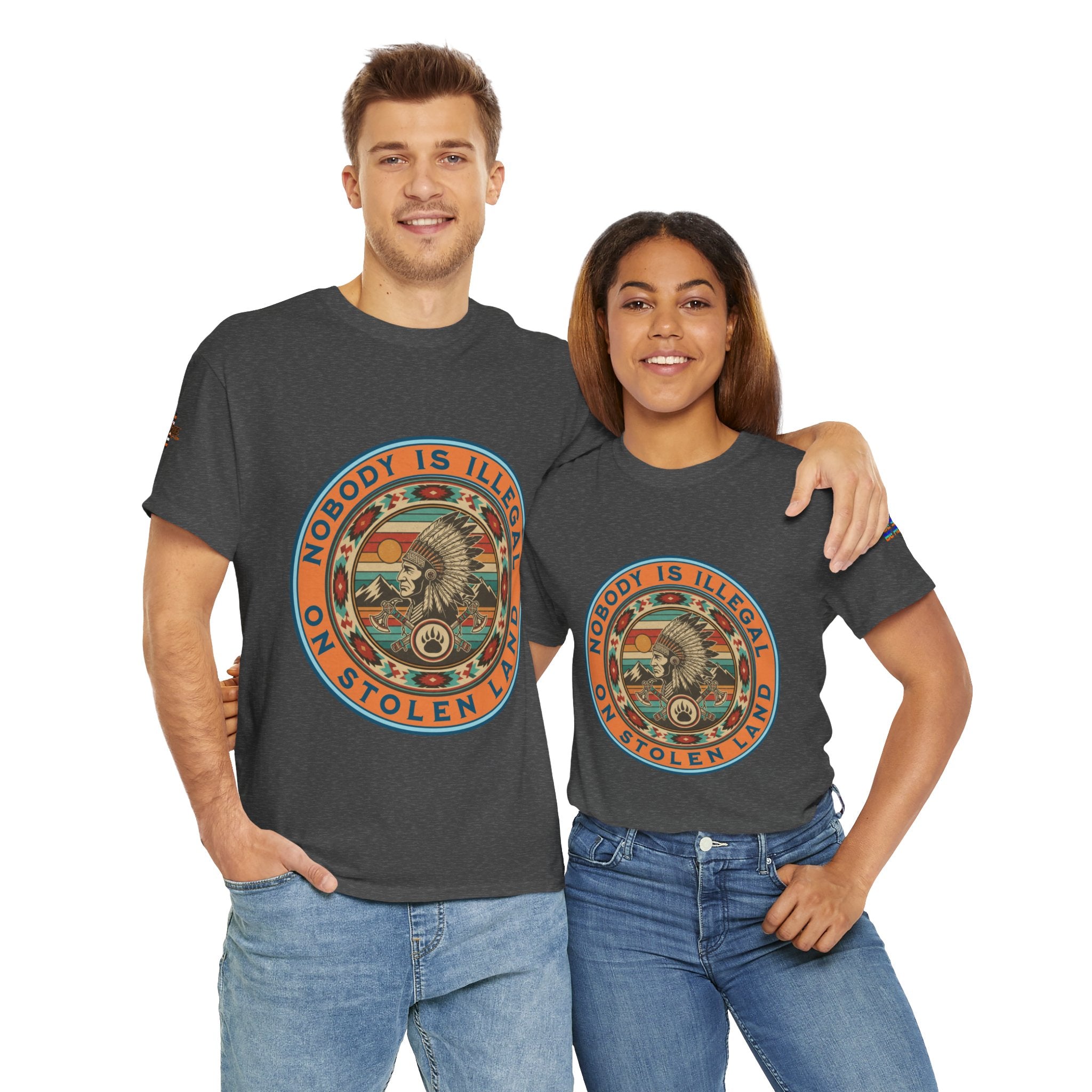 Nobody is Illegal on Stolen Land Unisex Heavy Cotton Gildan Tee, Casual Wear, Gift for Activists, Comfortable Protest Wear