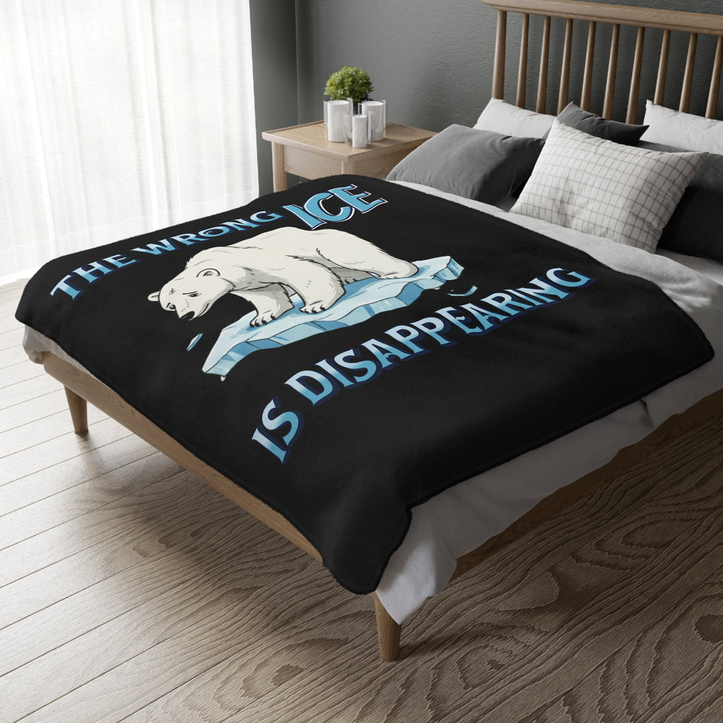 The Wrong ICE is Disappearing Protest-Themed 60" x 80" Velveteen Microfiber Blanket, Cozy, Soft Warmth for Activists, Great for Rallies, Home Decor, Gifting