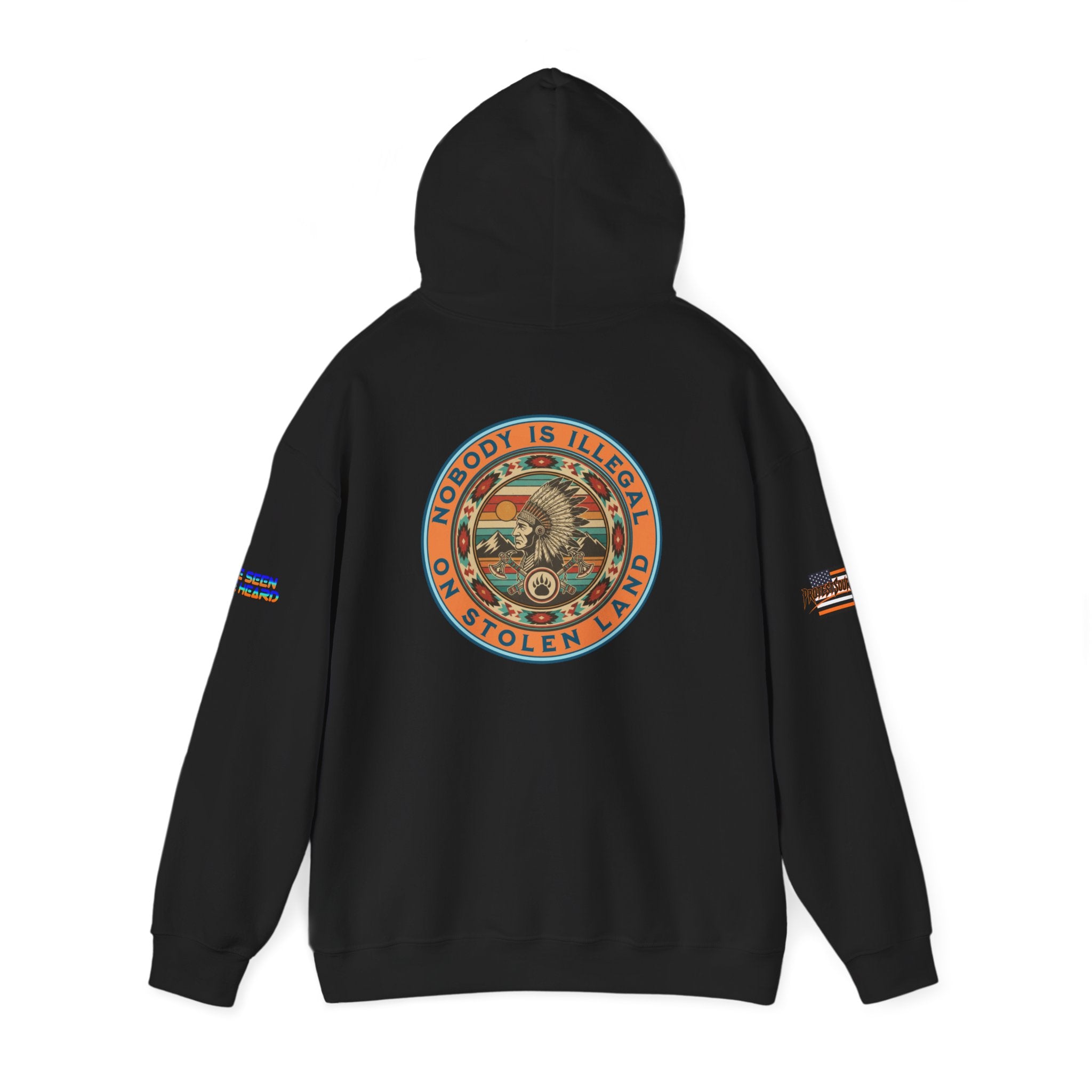 Nobody is Illegal on Stolen Land Unisex Heavy Blend Gildan Hoodie Sweatshirt, Casual Wear, Gift for Activists, Comfortable Protest Wear