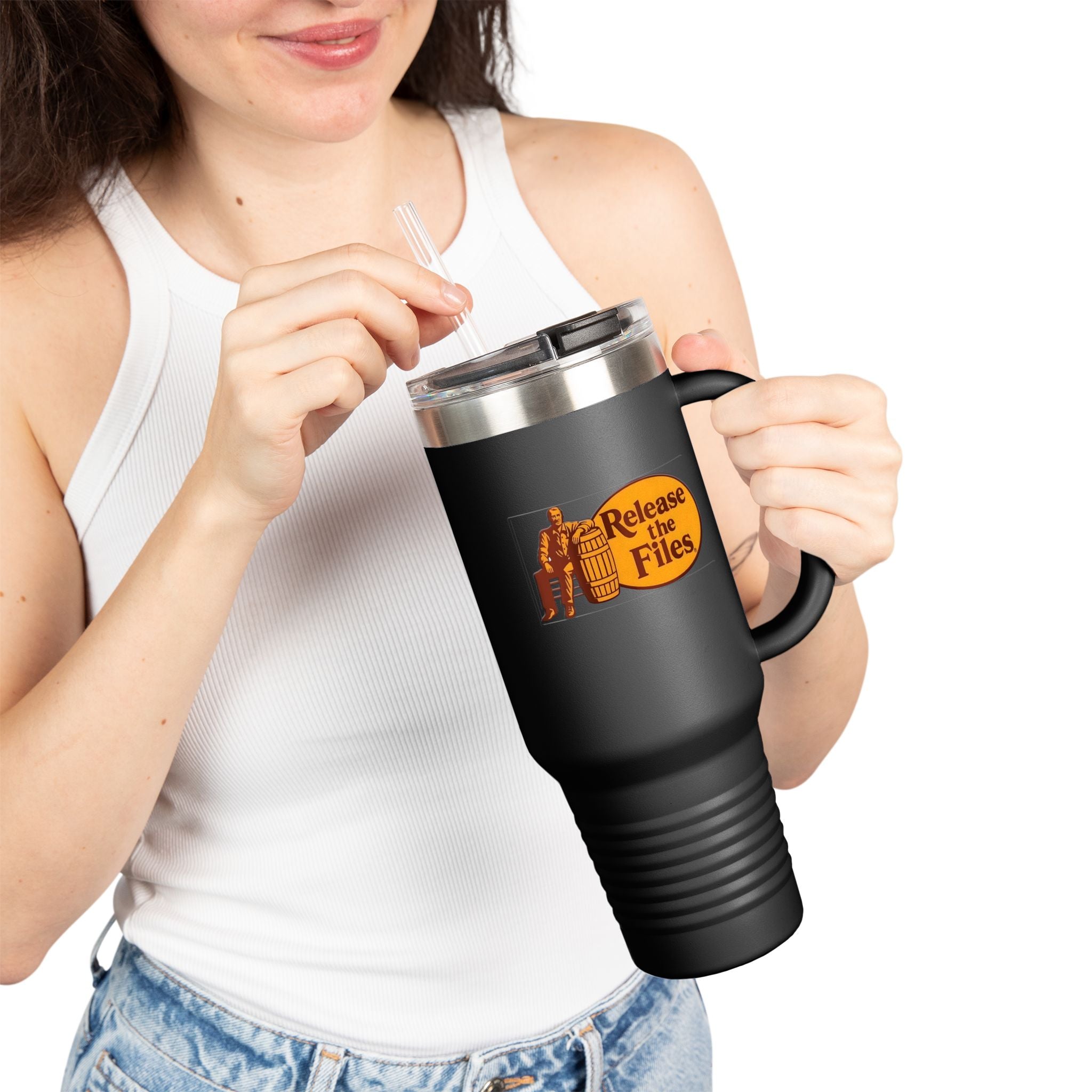 Release The Files Insulated  40 oz. Travel Mug, Perfect for Activists, Protests, Commuters, Gifts, and Daily Use