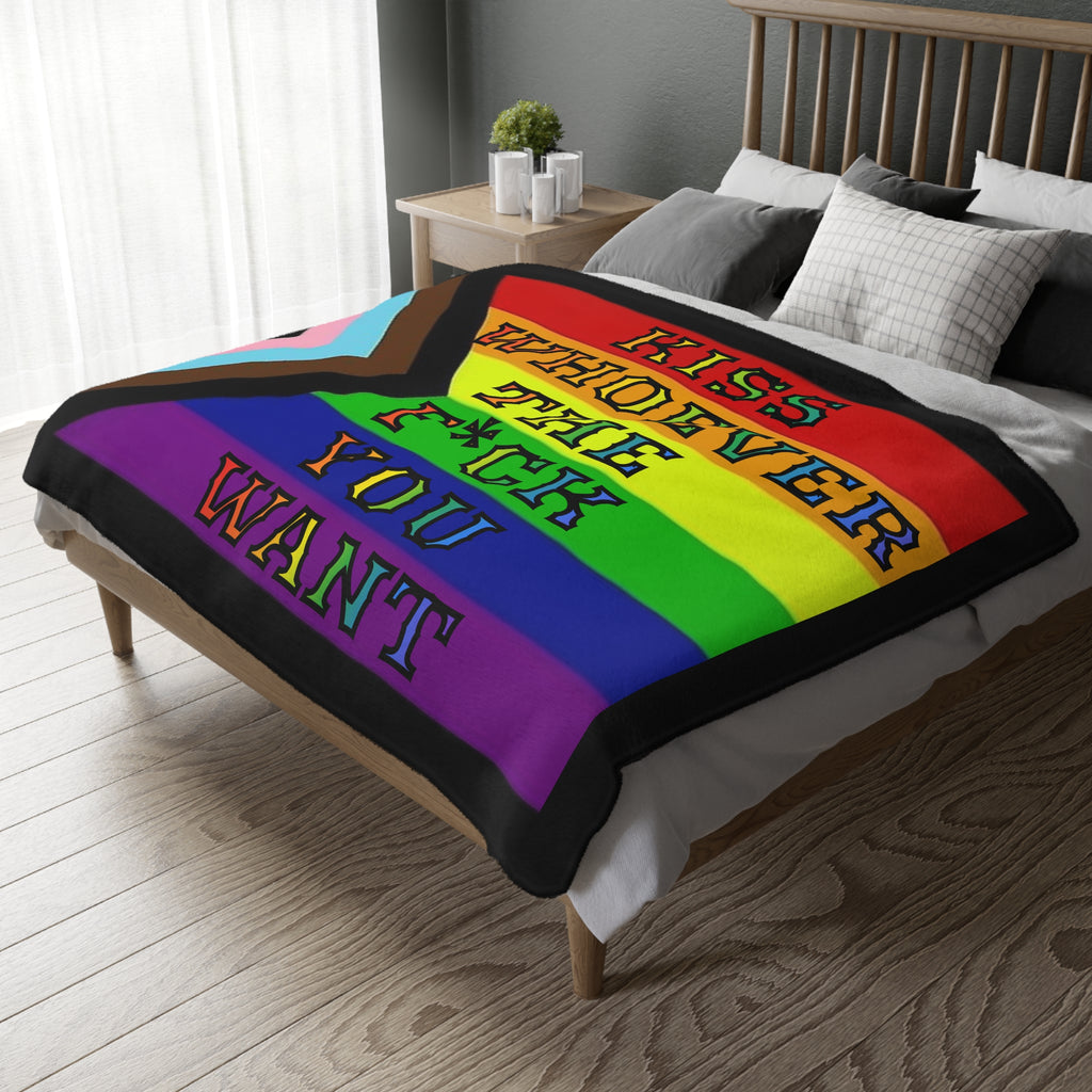 Kiss Whoever The F*ck You Want 60" x 80" Velveteen Microfiber Blanket