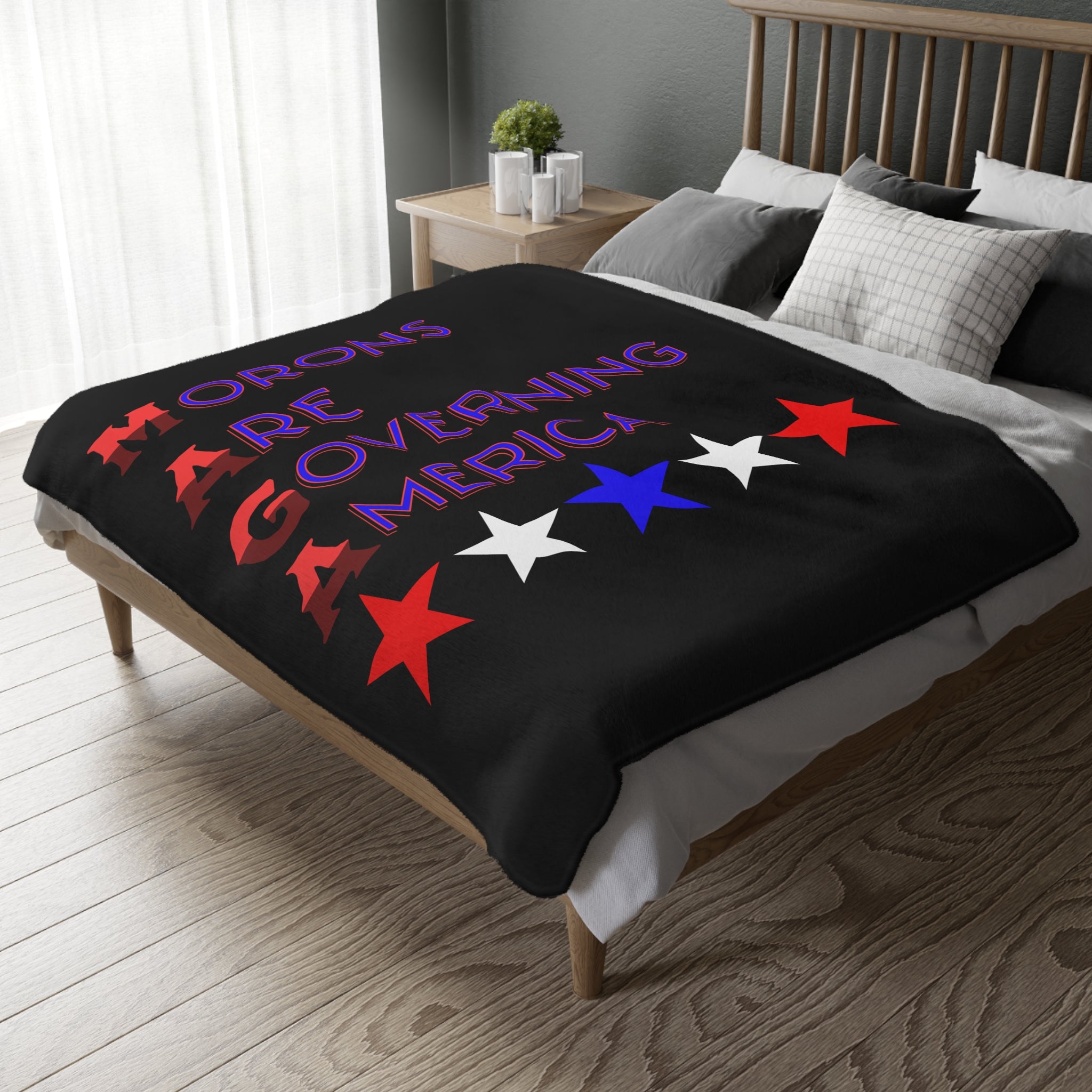 Morons Are Governing America Protest-Themed 60" x 80" Velveteen Microfiber Blanket, Cozy, Soft Warmth for Activists, Great for Rallies, Home Decor, Gifting