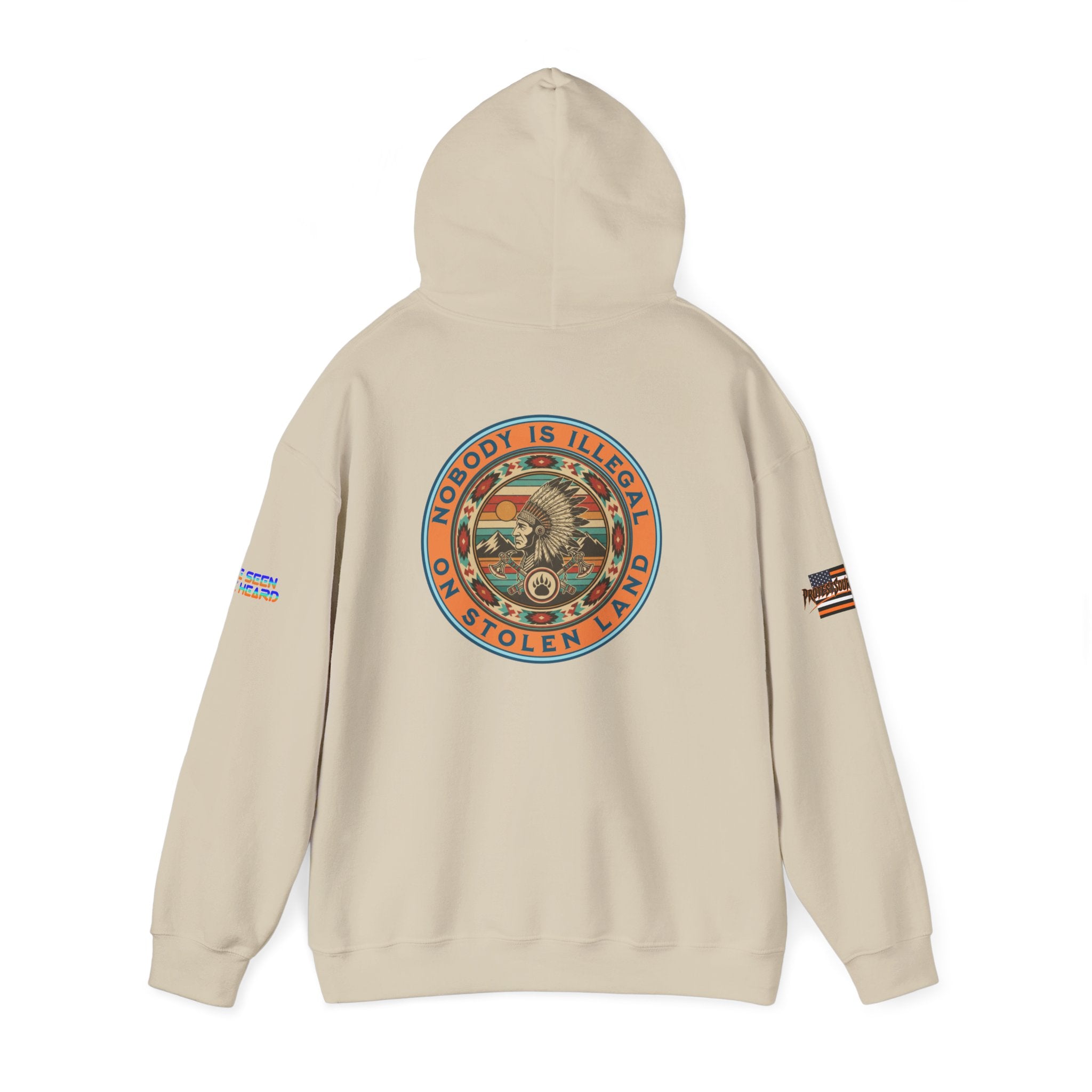 Nobody is Illegal on Stolen Land Unisex Heavy Blend Gildan Hoodie Sweatshirt, Casual Wear, Gift for Activists, Comfortable Protest Wear