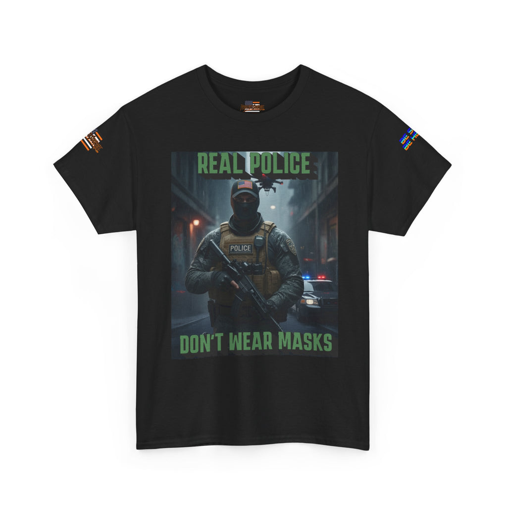 Real Police Don't Wear Masks Unisex Heavy Cotton Gildan Tee, Casual Wear, Gift for Activists, Comfortable Protest Wear