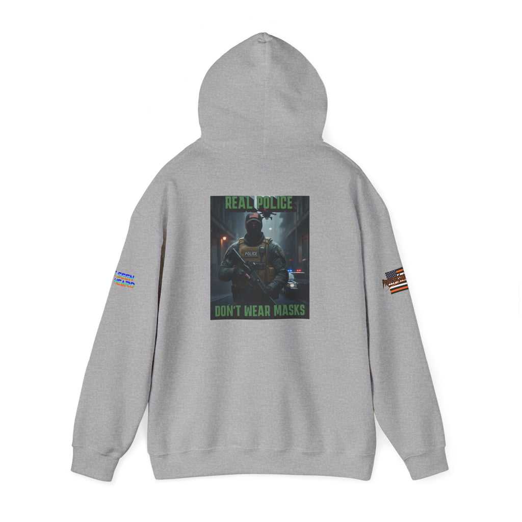Real Police Don't Wear Masks Unisex Heavy Blend Gildan Hoodie Sweatshirt, Casual Wear, Gift for Activists, Comfortable Protest Wear