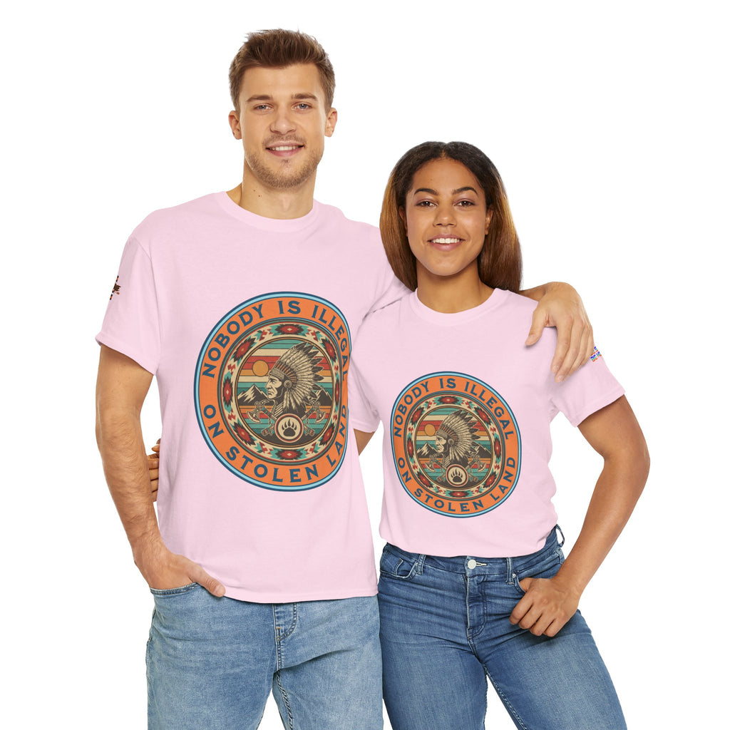 Nobody is Illegal on Stolen Land Unisex Heavy Cotton Gildan Tee, Casual Wear, Gift for Activists, Comfortable Protest Wear