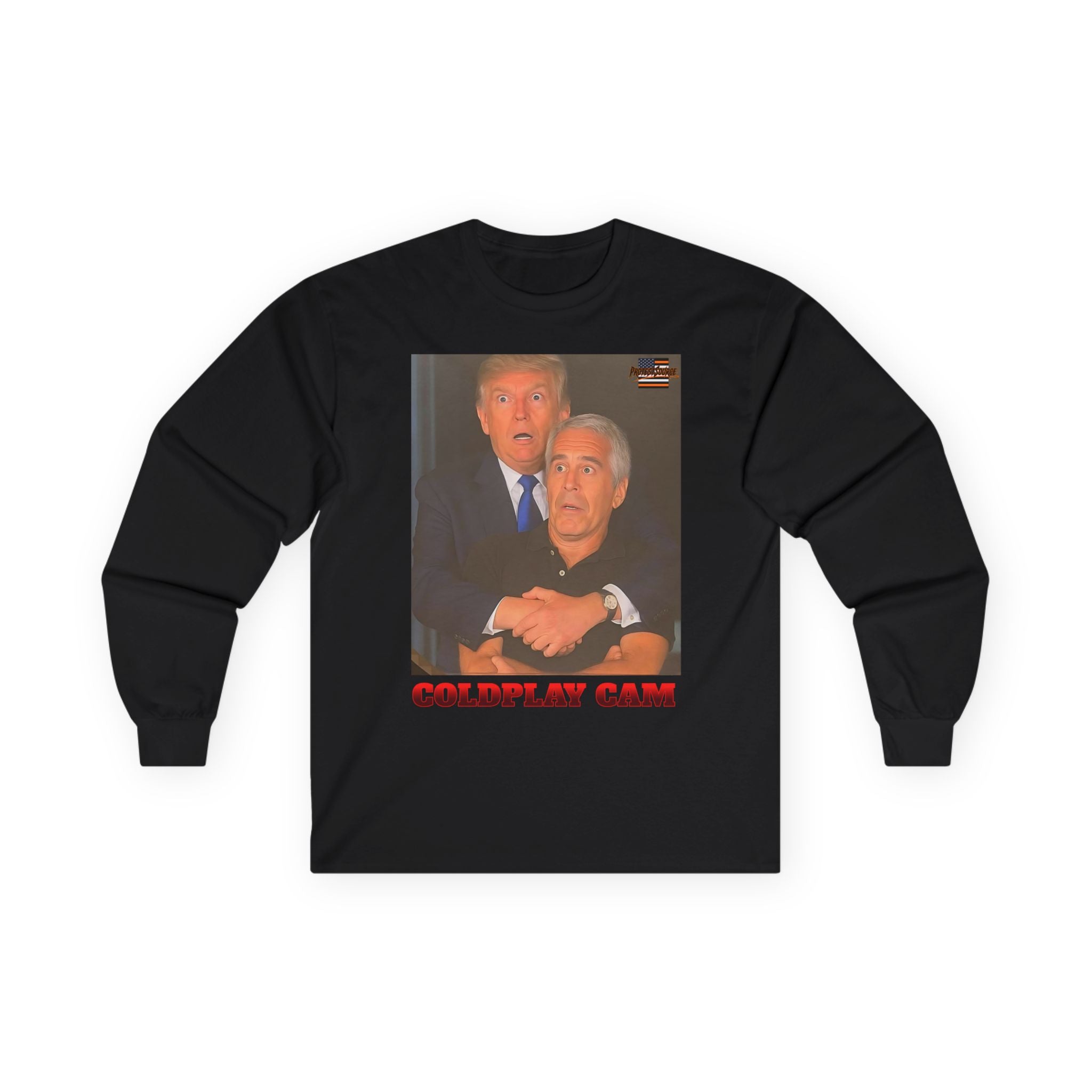 Trump and Epstein Coldplay Cam Long Sleeve Cotton Gildan Tee