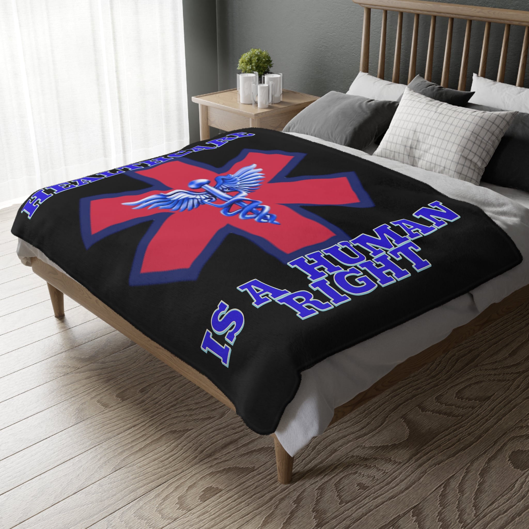 Healthcare is a Human Right 60" X 80" Velveteen Microfiber Blanket
