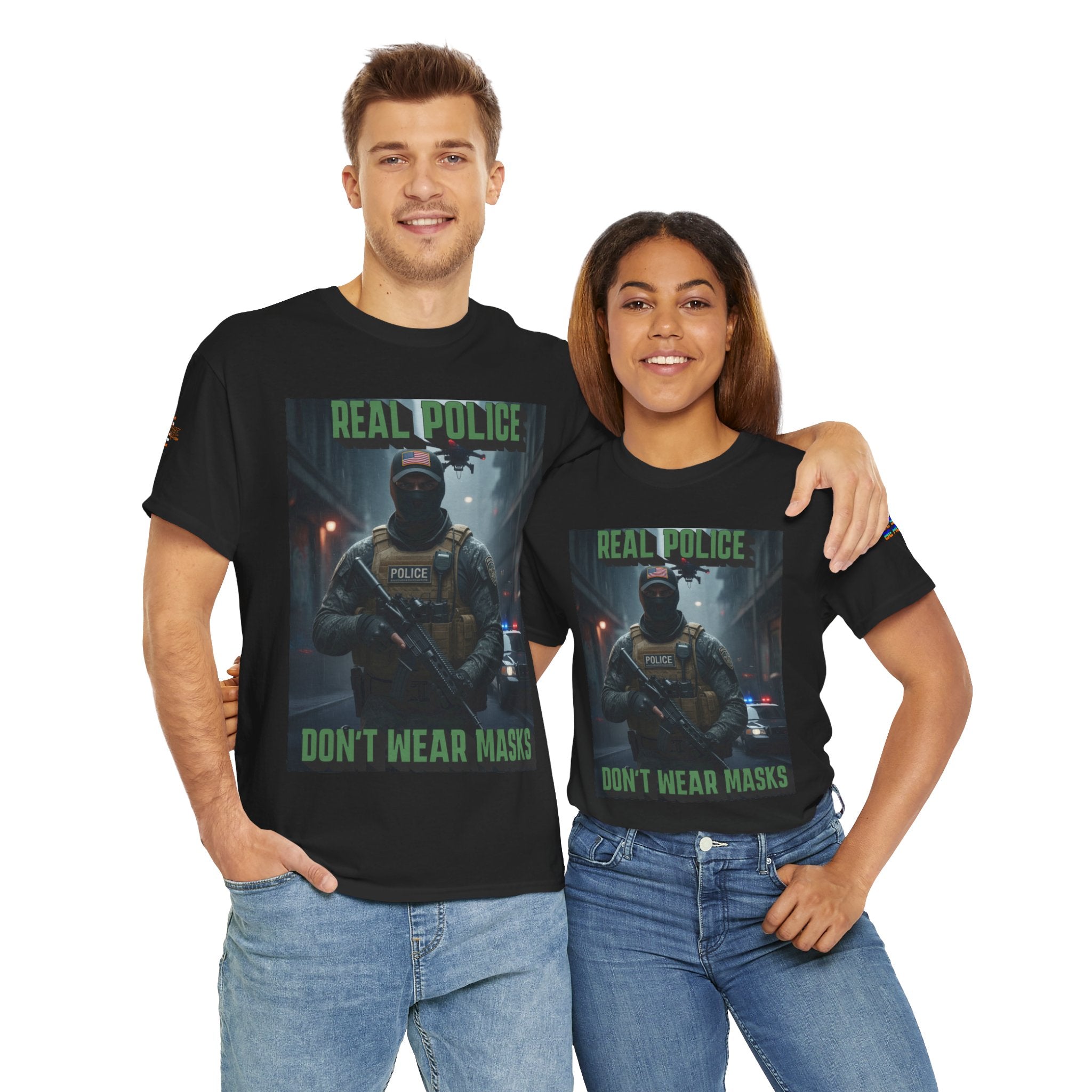 Real Police Don't Wear Masks Unisex Heavy Cotton Gildan Tee, Casual Wear, Gift for Activists, Comfortable Protest Wear