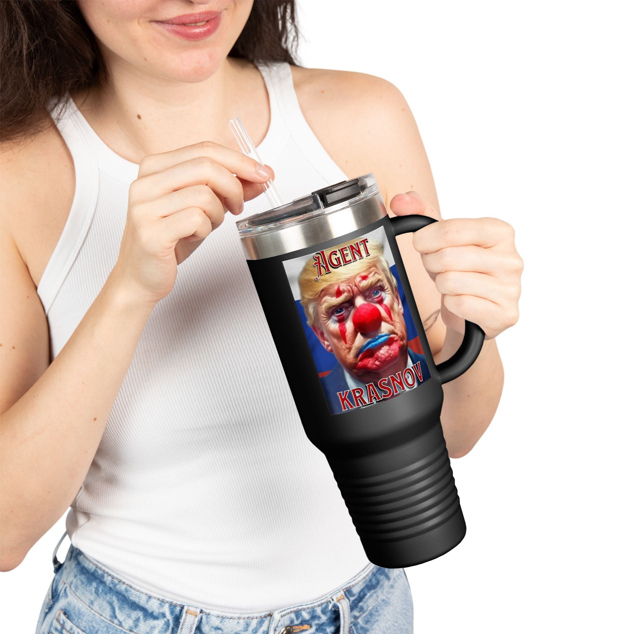 Agent Krasnov Insulated  40 oz. Travel Mug, Perfect for Activists, Protests, Commuters, Gifts, and Daily Use