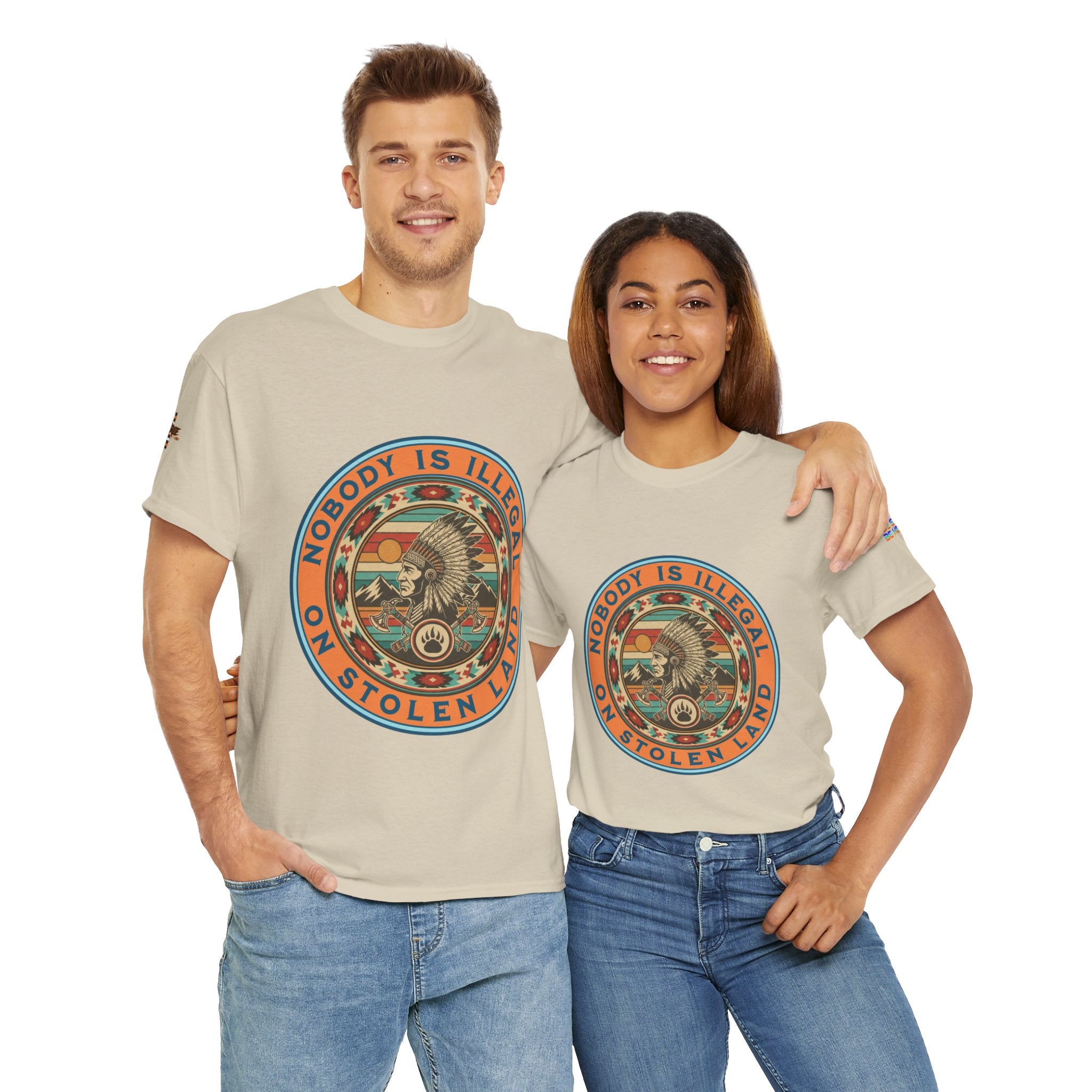 Nobody is Illegal on Stolen Land Unisex Heavy Cotton Gildan Tee, Casual Wear, Gift for Activists, Comfortable Protest Wear