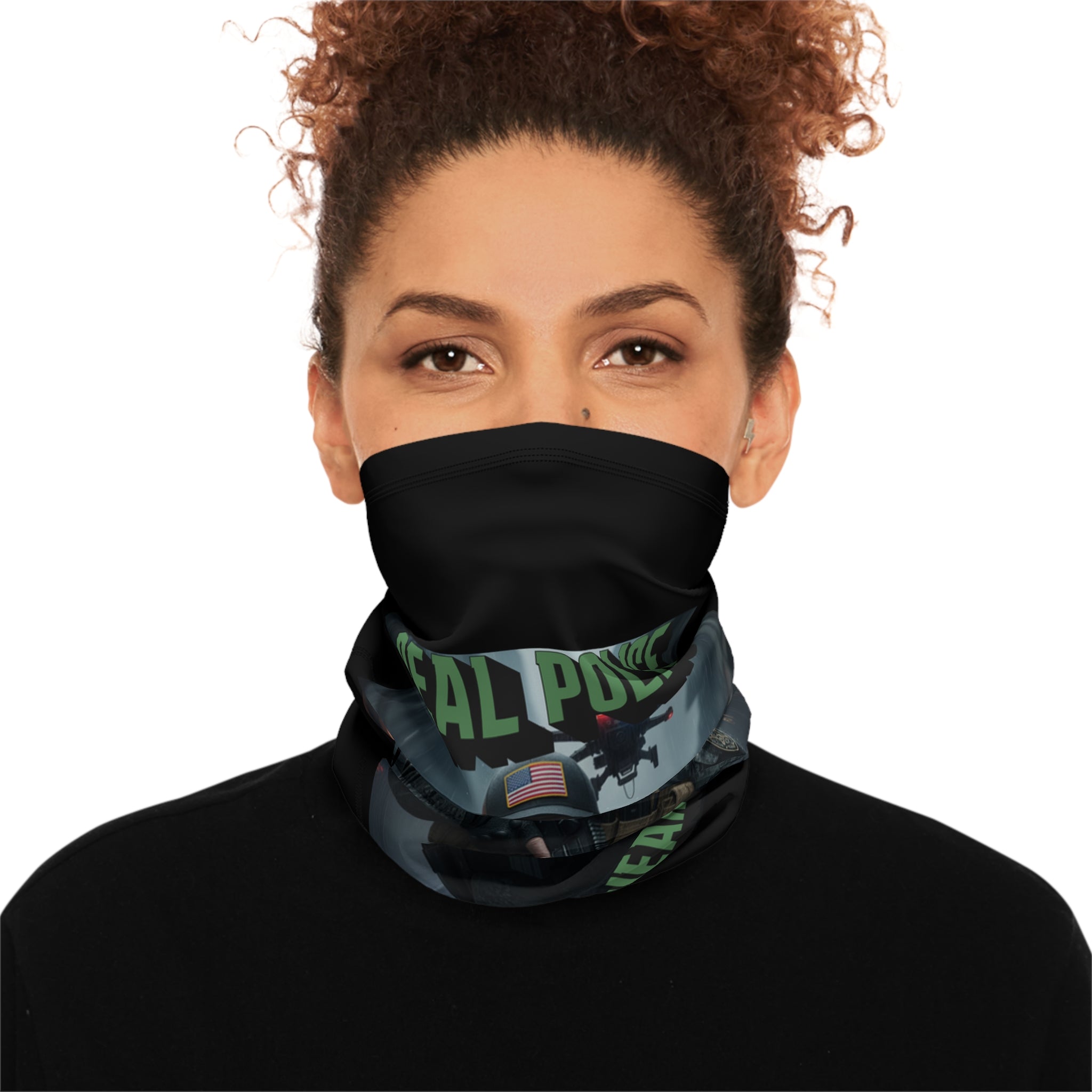 Real Police Don't Wear Masks Winter Neck Gaiter with Drawstring, Protest Gear, Winter Accessories, Outdoor Wear, Gift for Activists, Cozy Neckwarmer