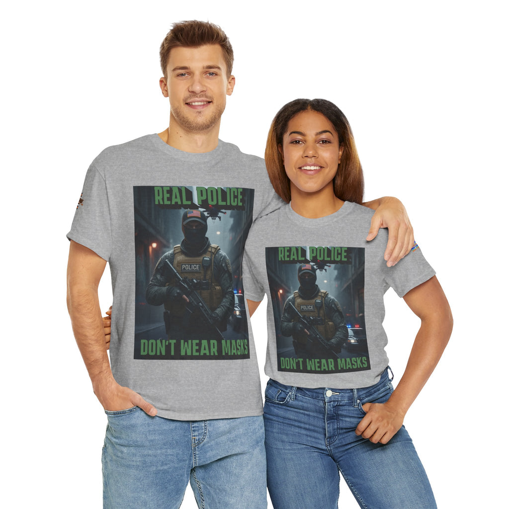 Real Police Don't Wear Masks Unisex Heavy Cotton Gildan Tee, Casual Wear, Gift for Activists, Comfortable Protest Wear