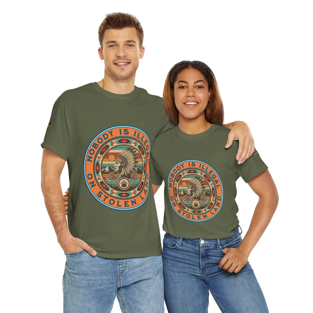 Nobody is Illegal on Stolen Land Unisex Heavy Cotton Gildan Tee, Casual Wear, Gift for Activists, Comfortable Protest Wear