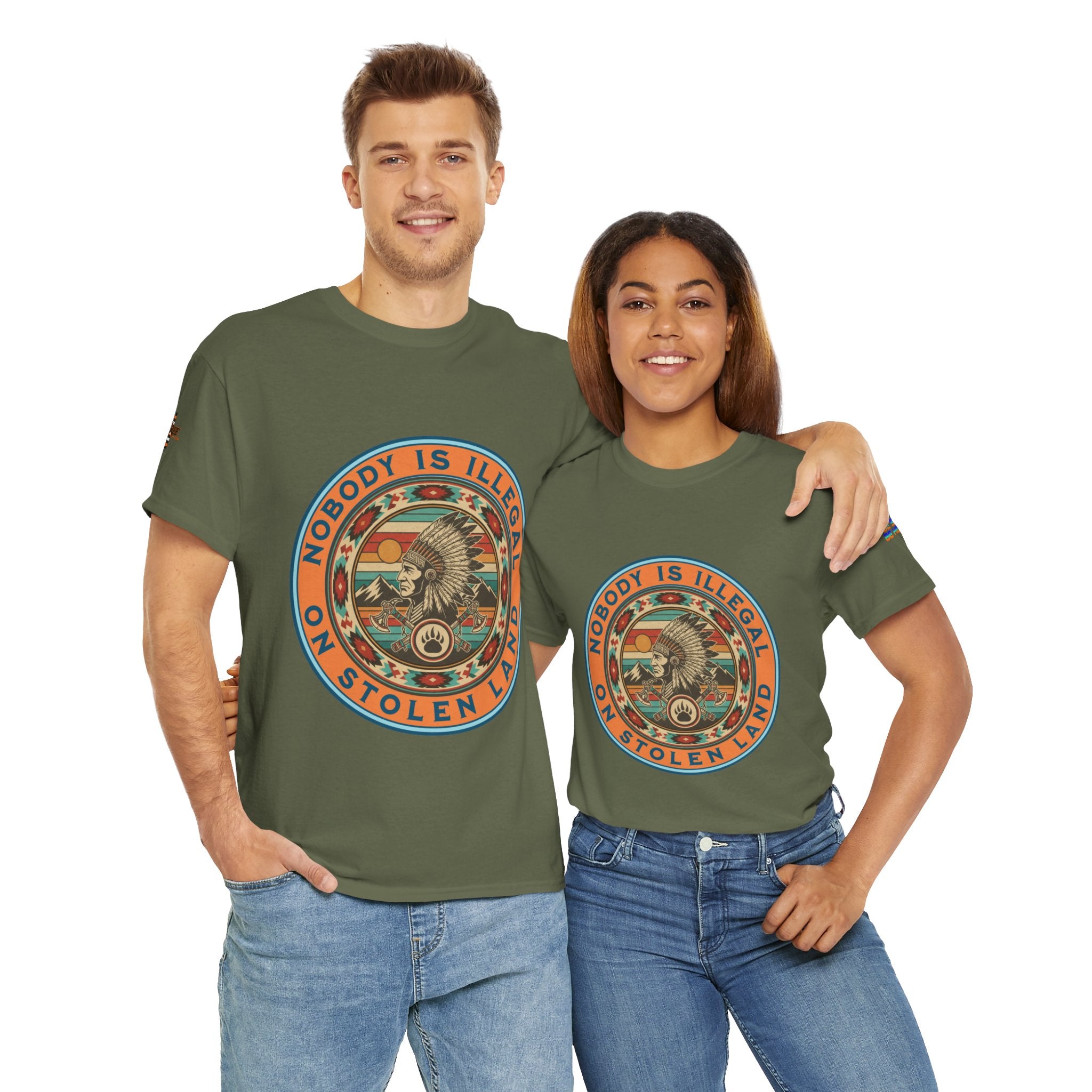 Nobody is Illegal on Stolen Land Unisex Heavy Cotton Gildan Tee, Casual Wear, Gift for Activists, Comfortable Protest Wear