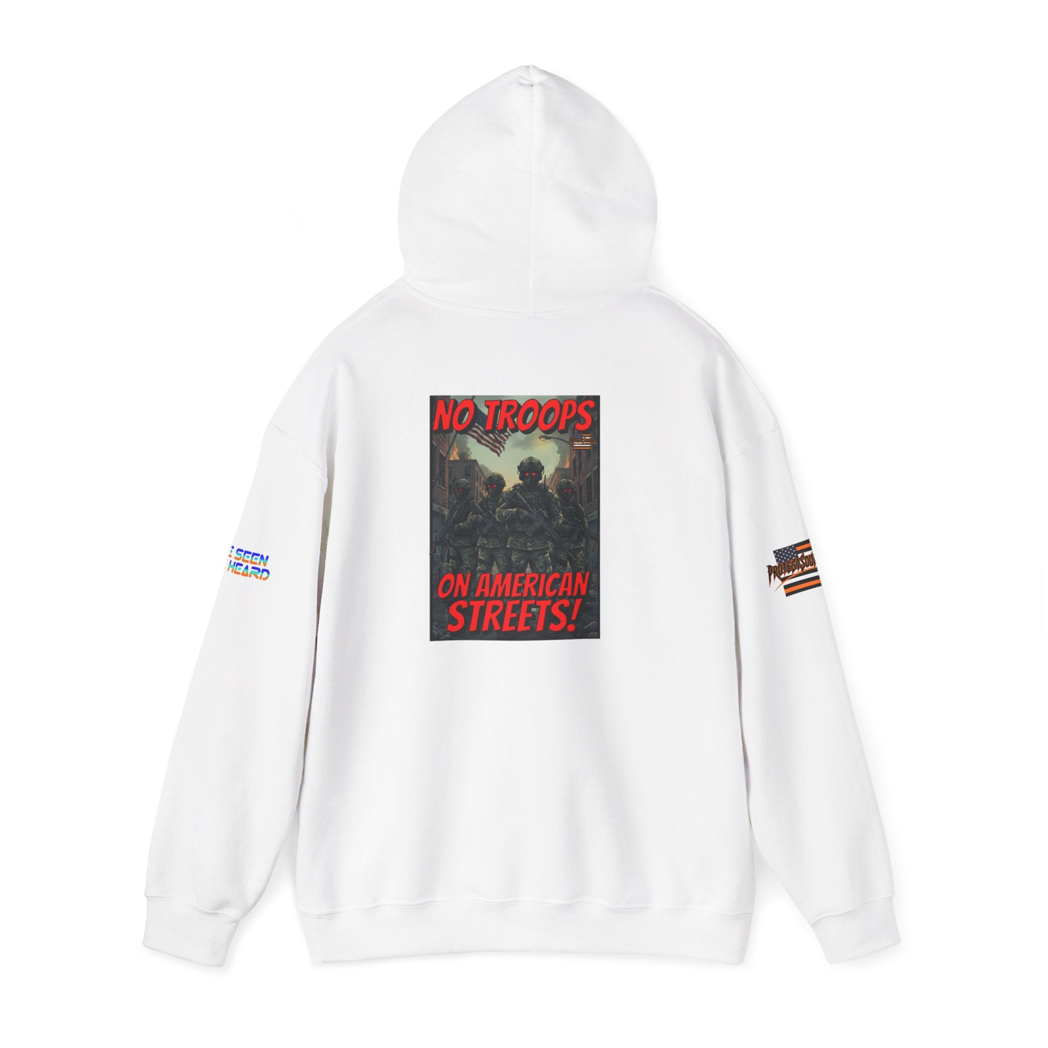 No Troops on American Streets Unisex Heavy Blend Gildan Hoodie Sweatshirt, Casual Wear, Gift for Activists, Comfortable Protest Wear
