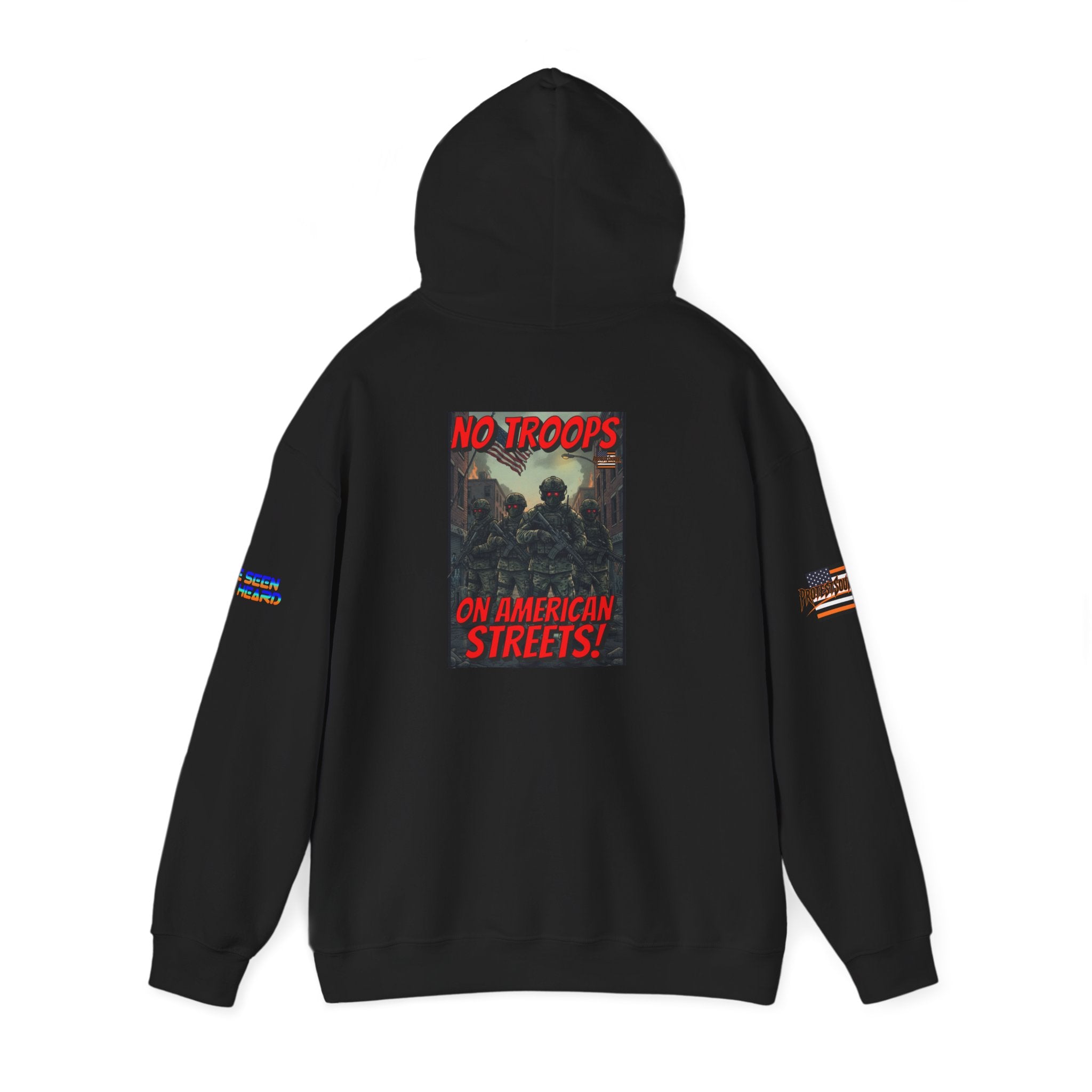 No Troops on American Streets Unisex Heavy Blend Gildan Hoodie Sweatshirt, Casual Wear, Gift for Activists, Comfortable Protest Wear