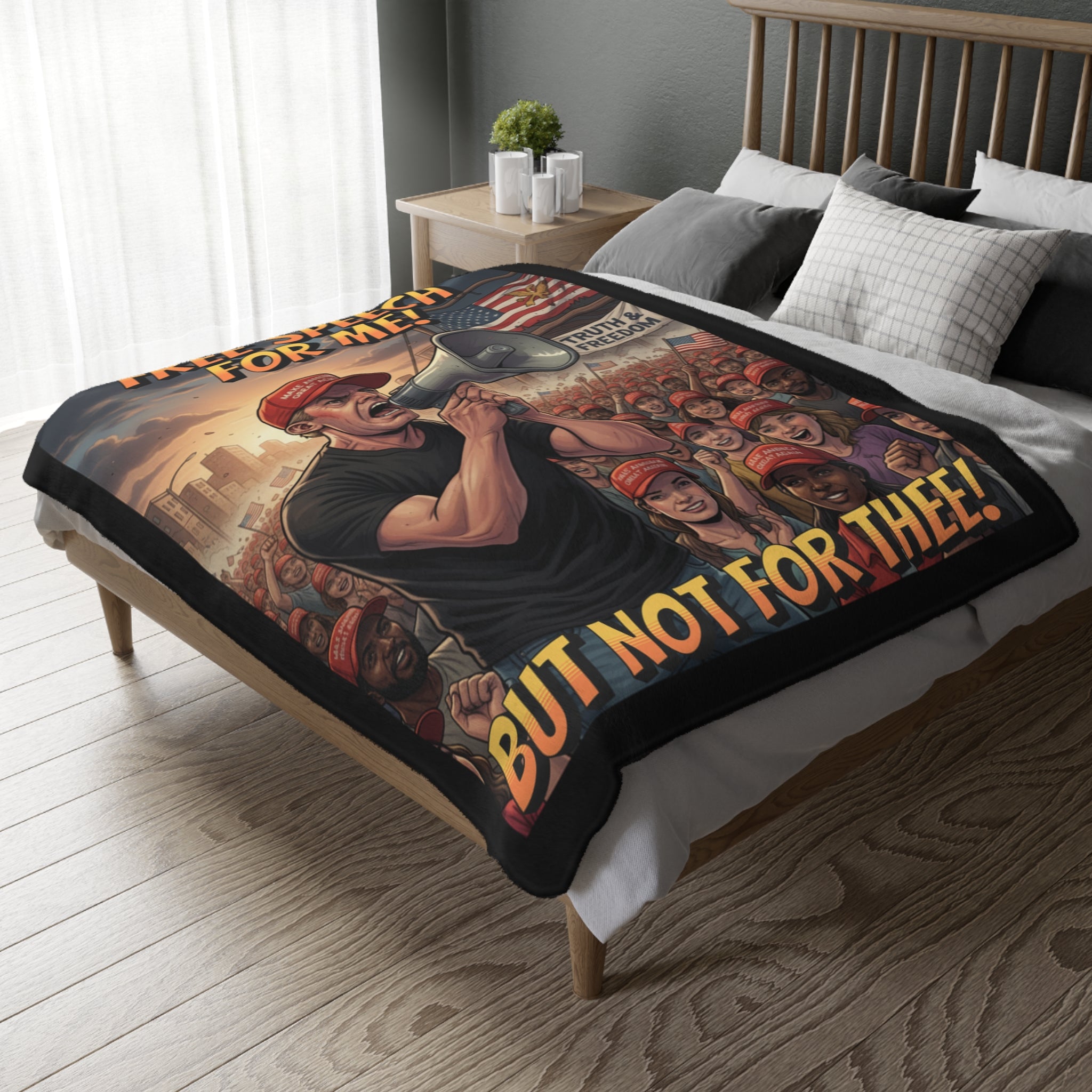 Free Speech for Me but not for Thee Protest-Themed 60" x 80" Velveteen Microfiber Blanket, Cozy, Soft Warmth for Activists, Great for Rallies, Home Decor, Gifting