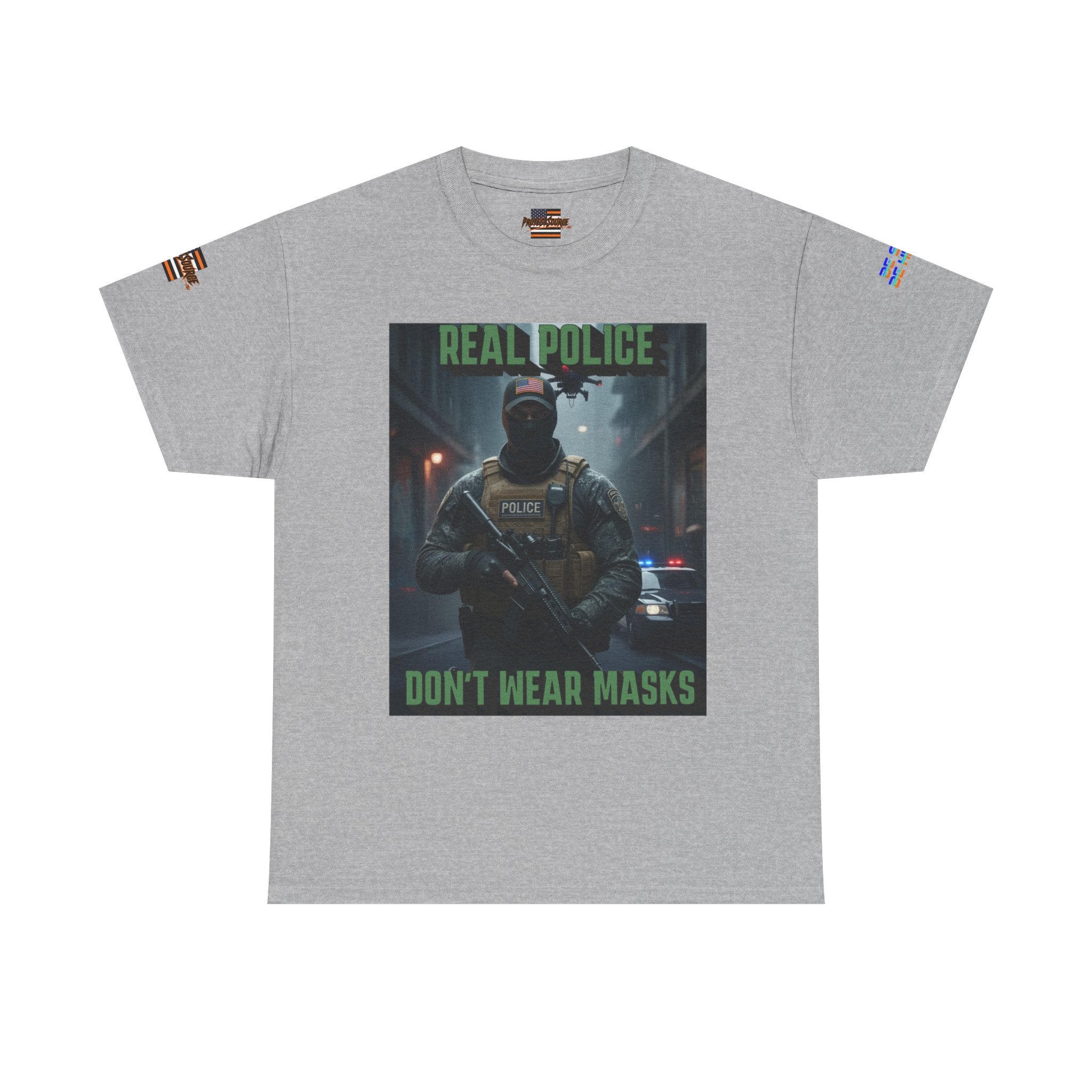 Real Police Don't Wear Masks Unisex Heavy Cotton Gildan Tee, Casual Wear, Gift for Activists, Comfortable Protest Wear