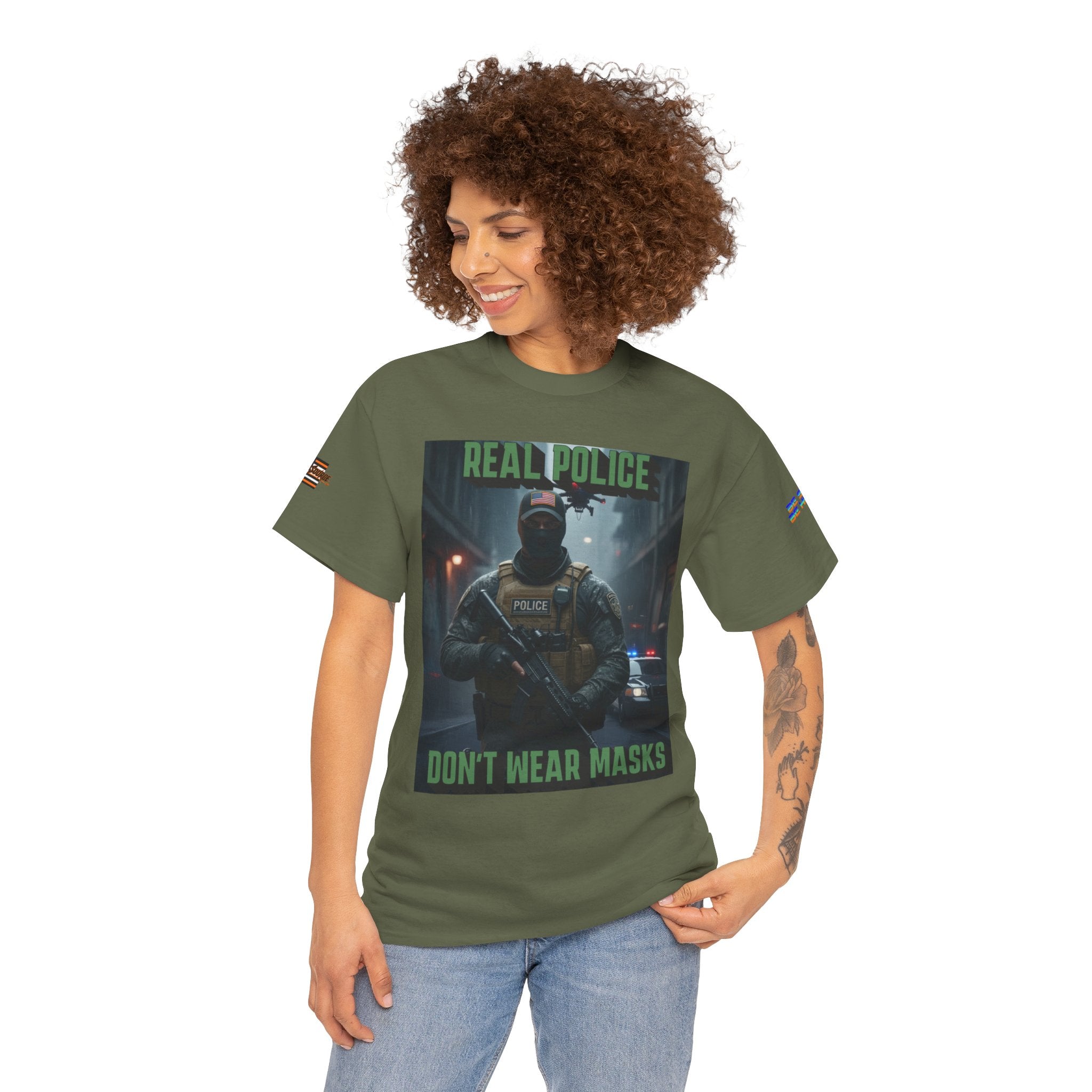 Real Police Don't Wear Masks Unisex Heavy Cotton Gildan Tee, Casual Wear, Gift for Activists, Comfortable Protest Wear
