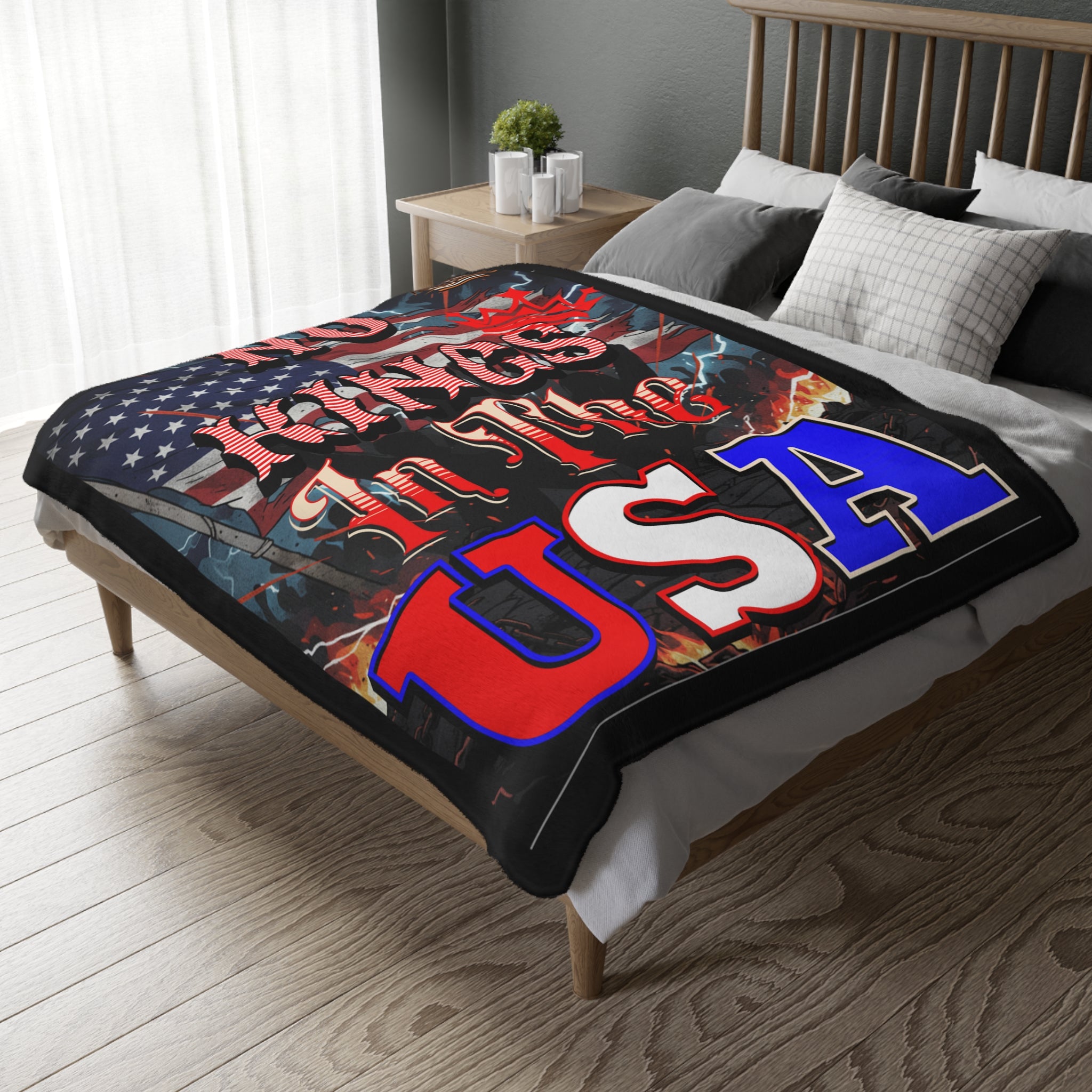 No Kings in the USA Protest-Themed 60" x 80" Velveteen Microfiber Blanket, Cozy, Soft Warmth for Activists, Great for Rallies, Home Decor, Gifting