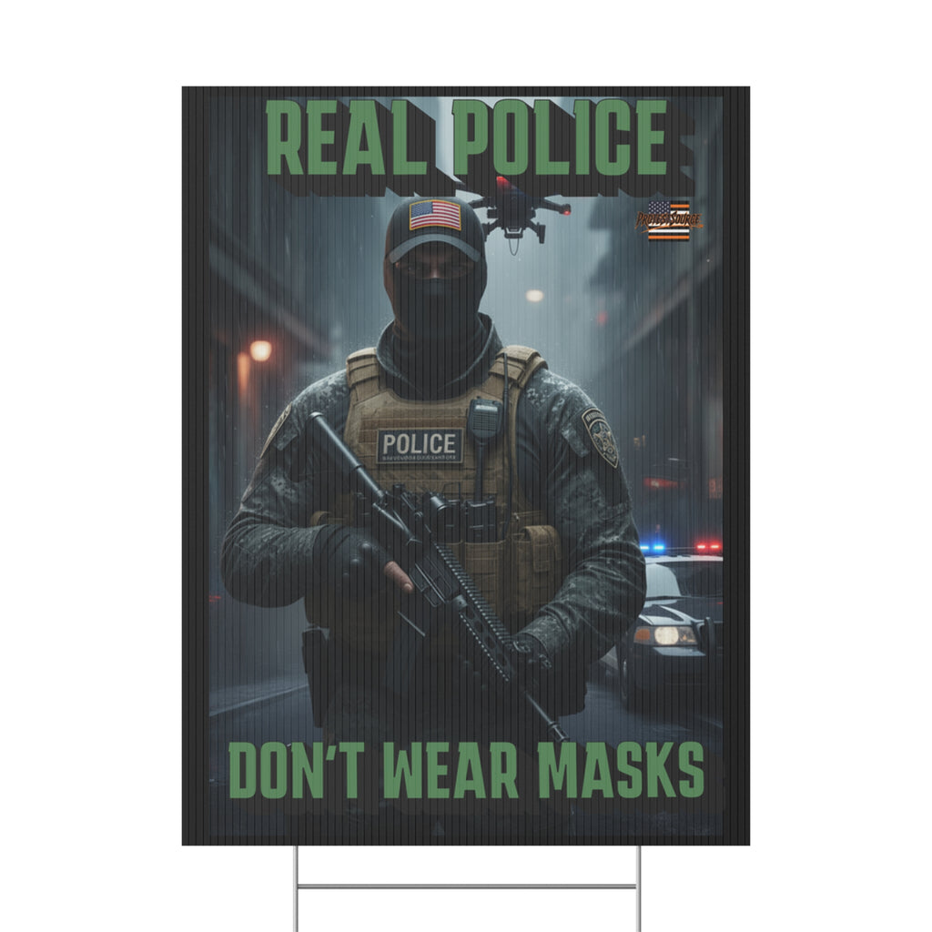 Real Police Don't Wear Masks 18"X24" Plastic Protest Yard Sign w/Wire Stand