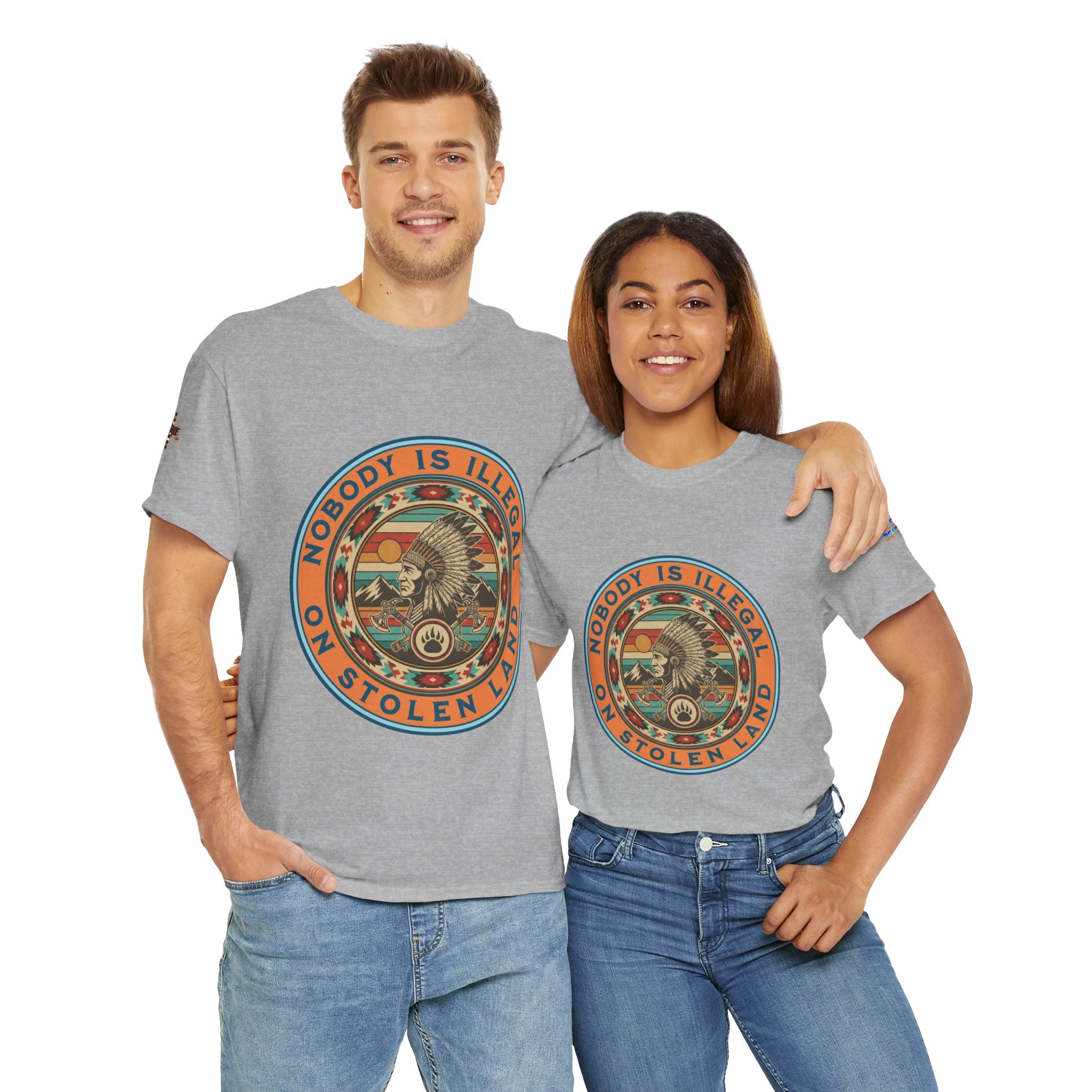Nobody is Illegal on Stolen Land Unisex Heavy Cotton Gildan Tee, Casual Wear, Gift for Activists, Comfortable Protest Wear
