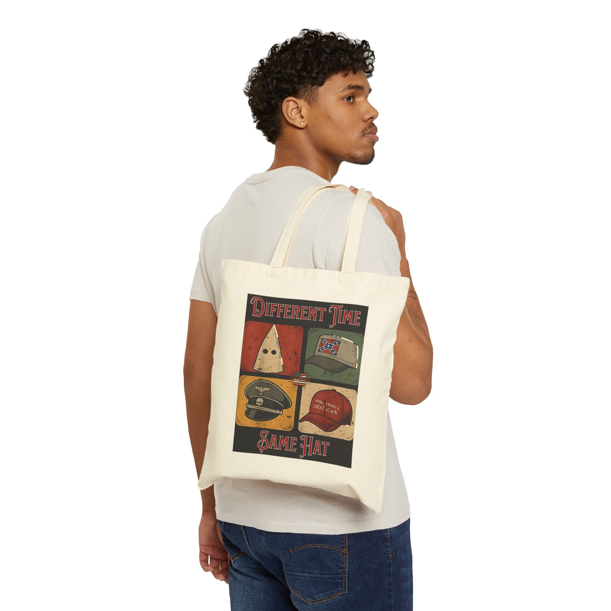 Different Time, Same Hat Cotton Canvas Tote Bag