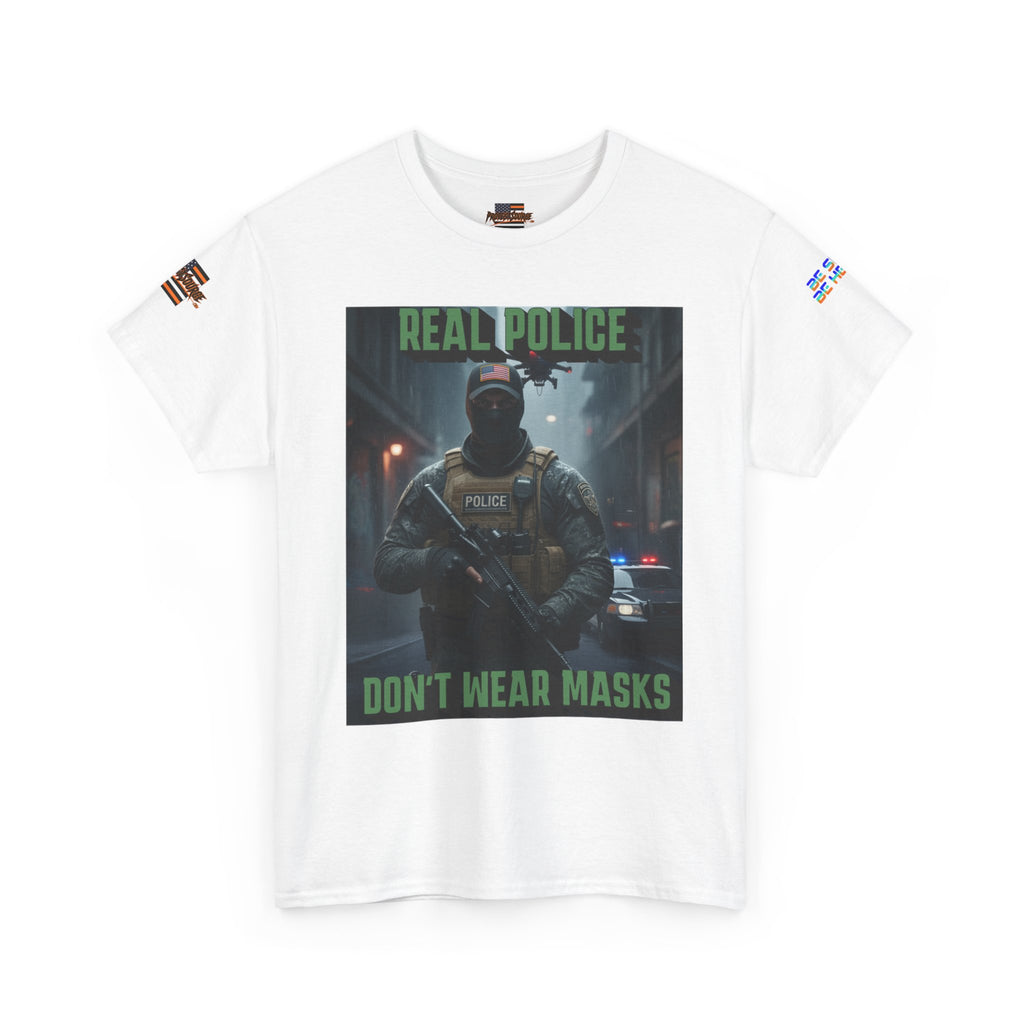 Real Police Don't Wear Masks Unisex Heavy Cotton Gildan Tee, Casual Wear, Gift for Activists, Comfortable Protest Wear