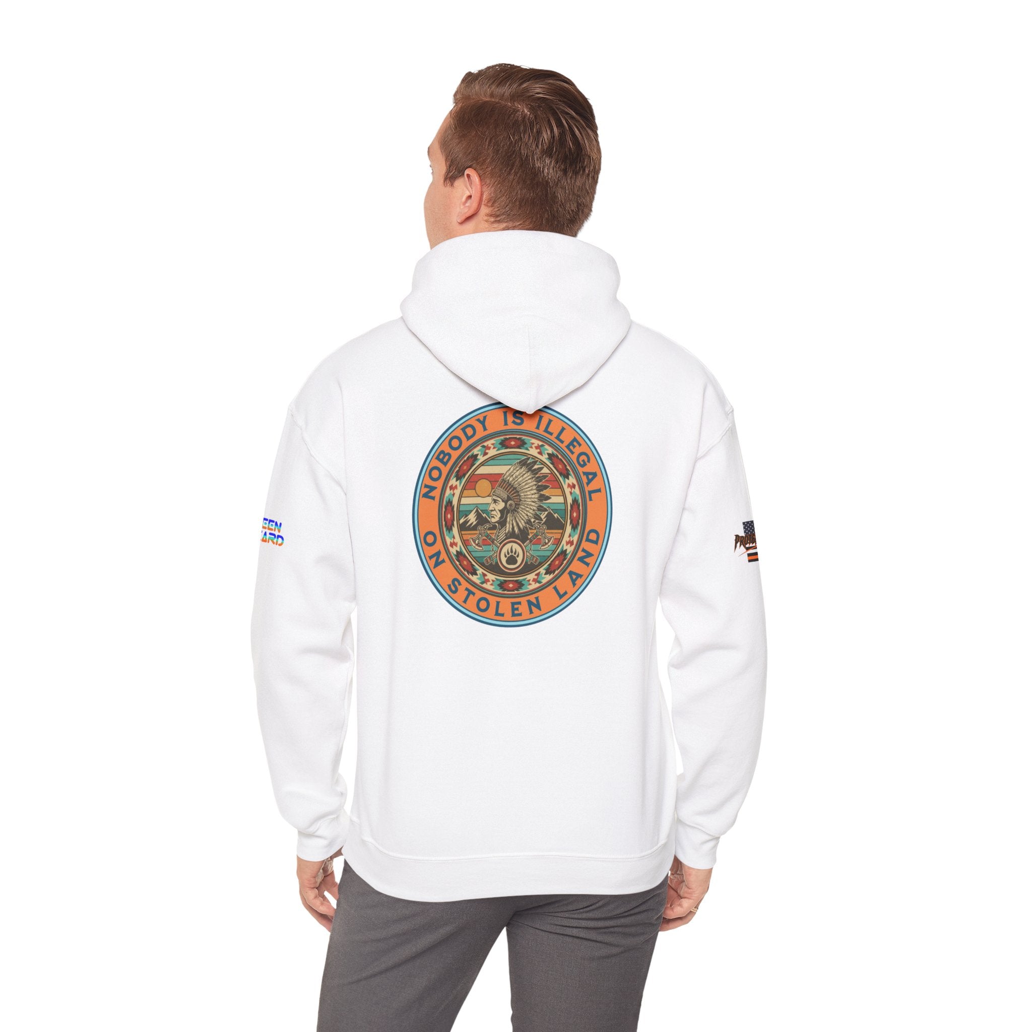 Nobody is Illegal on Stolen Land Unisex Heavy Blend Gildan Hoodie Sweatshirt, Casual Wear, Gift for Activists, Comfortable Protest Wear