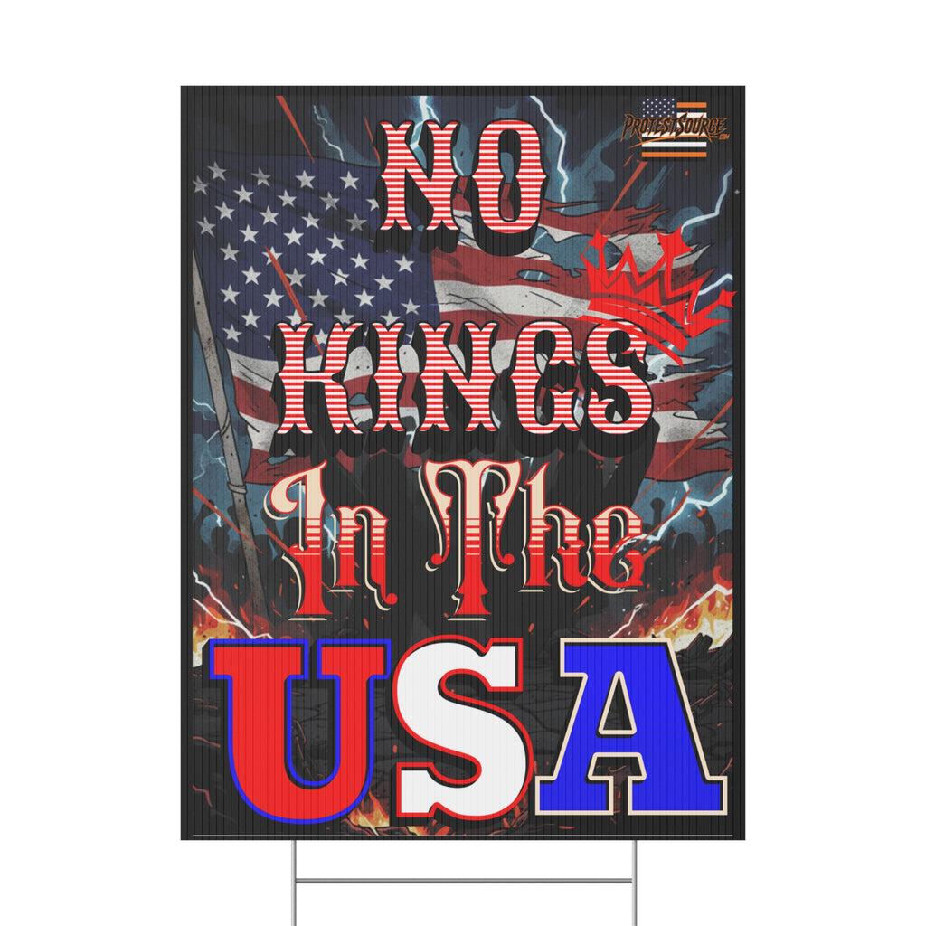 No Kings in the USA 18"X24" Plastic Protest Yard Sign w/Wire Stand