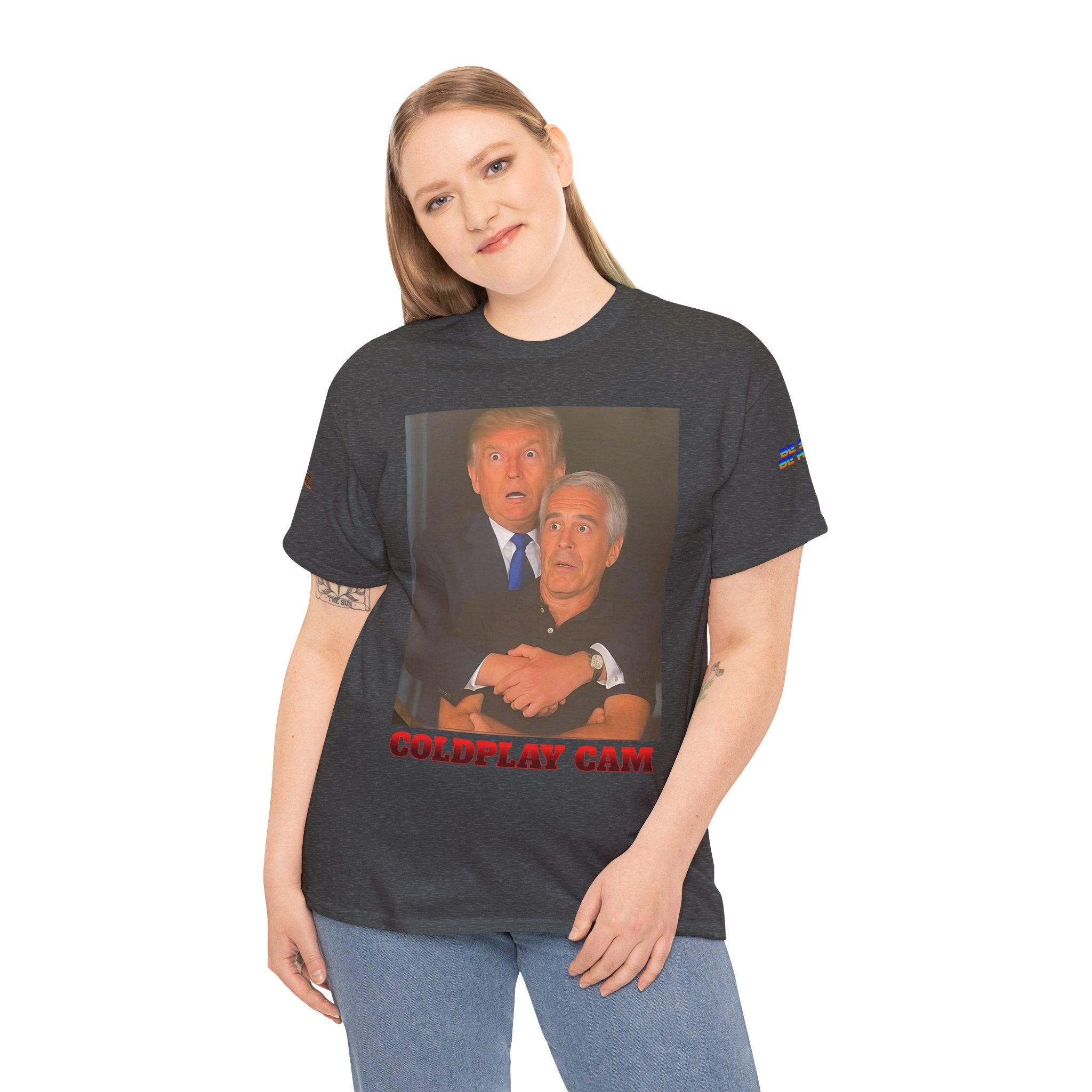 Trump Epstein Coldplay Cam Unisex Heavy Cotton Gildan Tee, Casual Wear, Gift for Activists, Comfortable Protest Wear