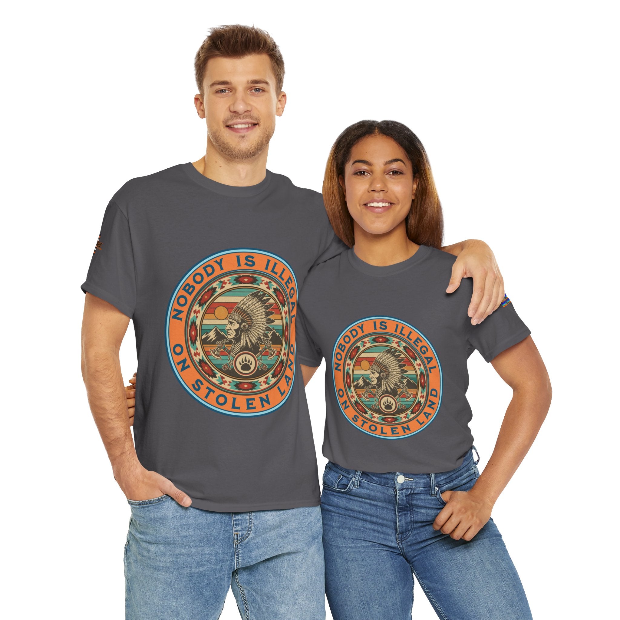 Nobody is Illegal on Stolen Land Unisex Heavy Cotton Gildan Tee, Casual Wear, Gift for Activists, Comfortable Protest Wear