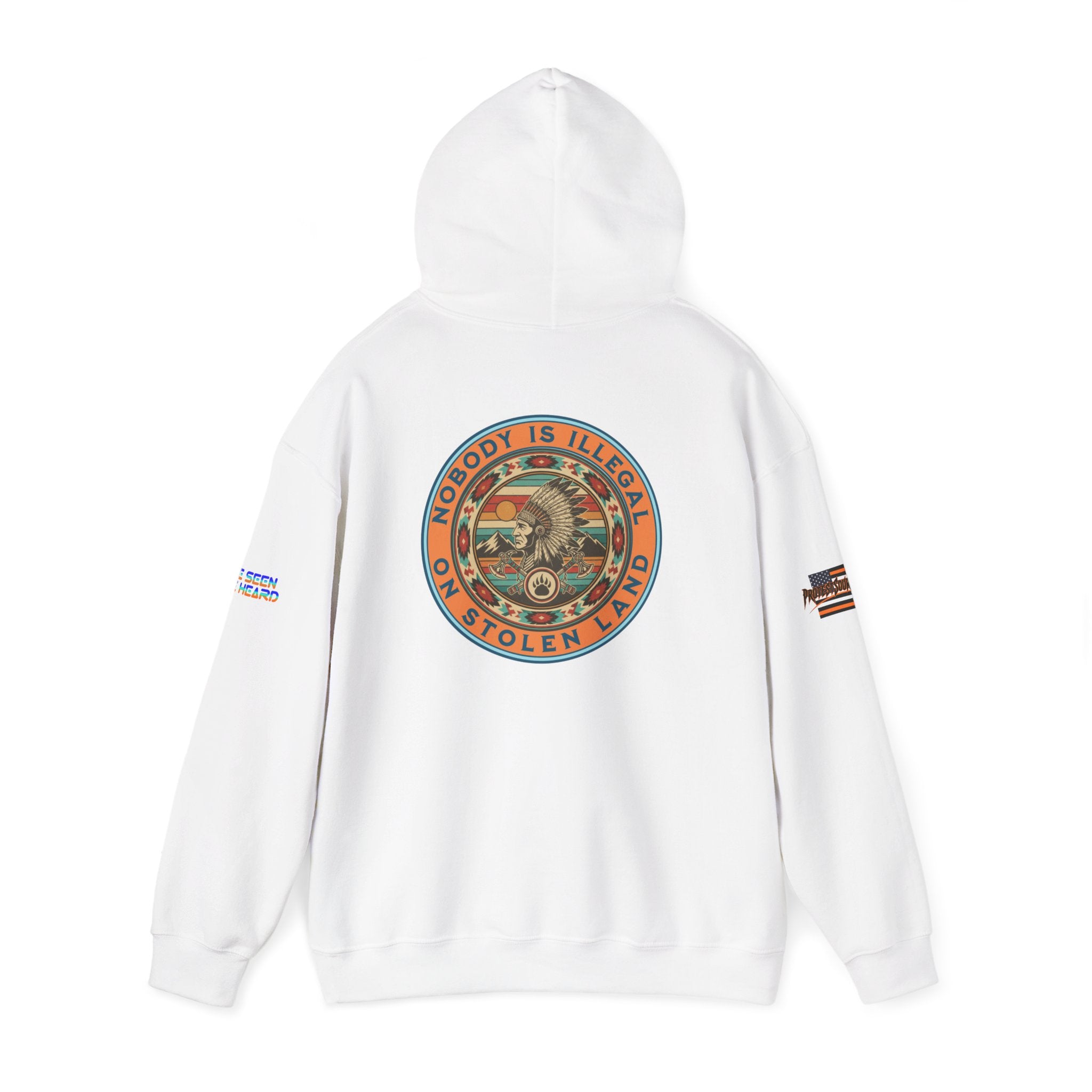 Nobody is Illegal on Stolen Land Unisex Heavy Blend Gildan Hoodie Sweatshirt, Casual Wear, Gift for Activists, Comfortable Protest Wear